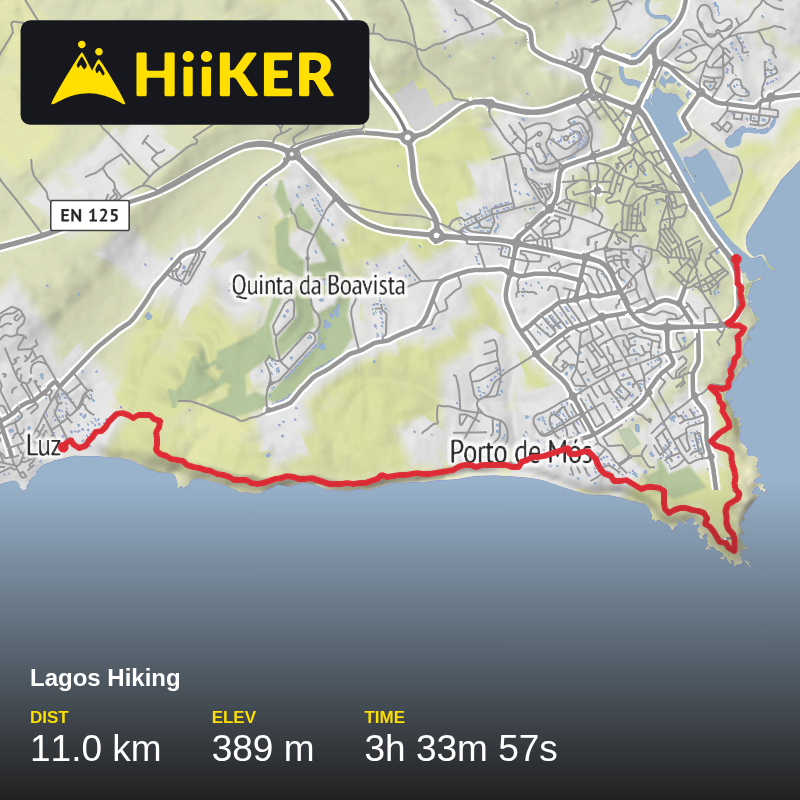 A map preview of the recording Lagos Hiking.