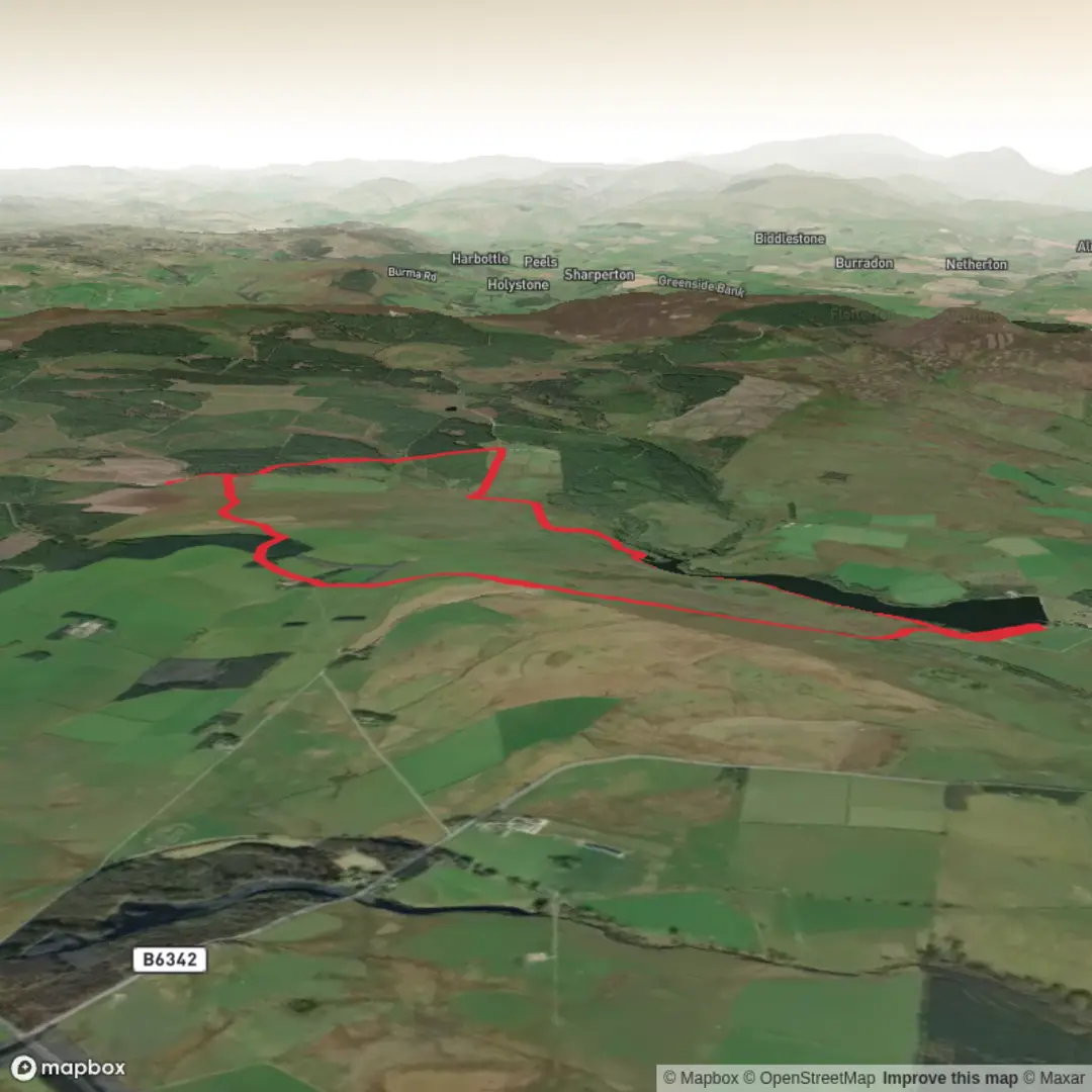 An image depicting the trail Fontburn Reservoir Circular and its surrounding area.
