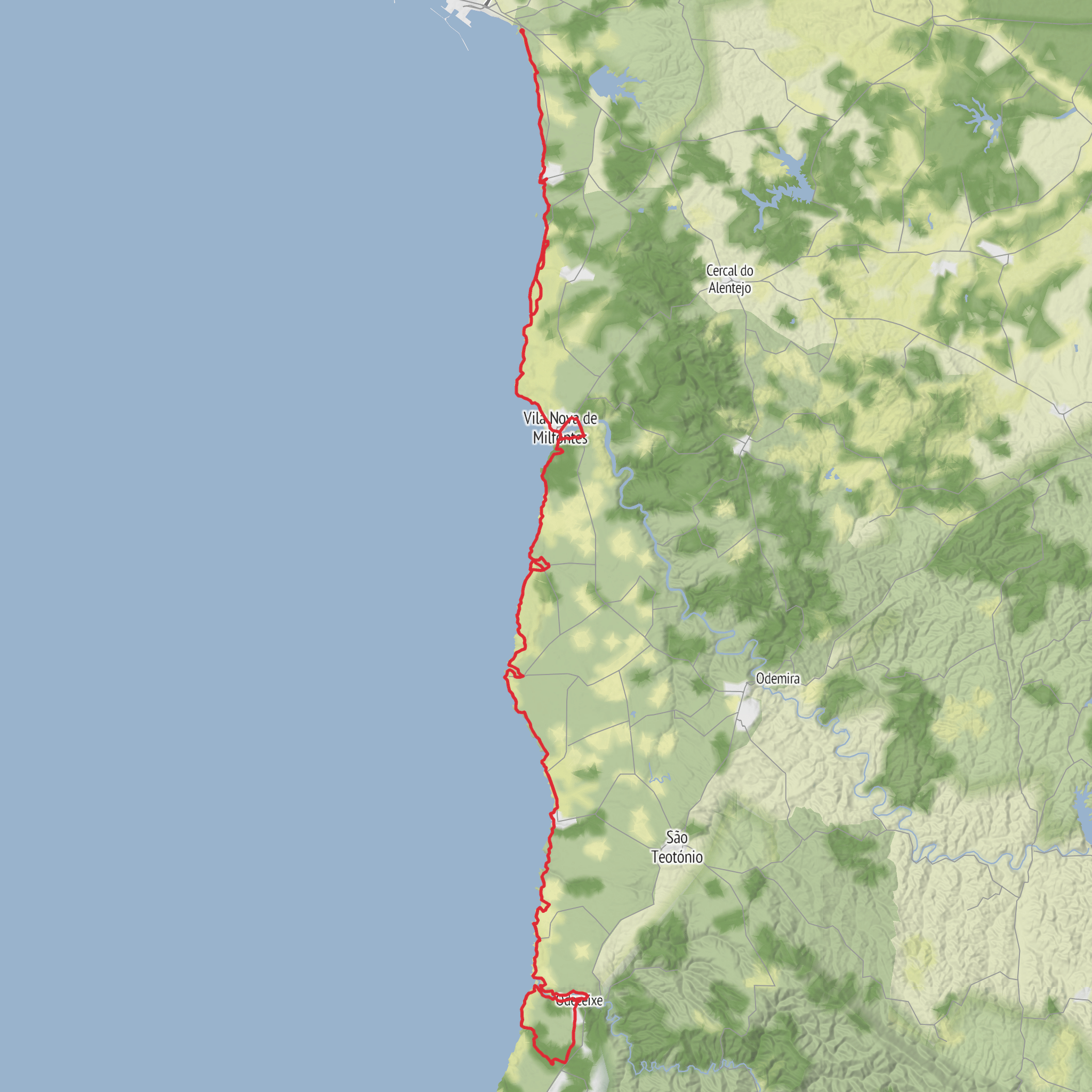 Porto Covo, Vila Nova de Mil Fontes and Castelo Velho mobile static map