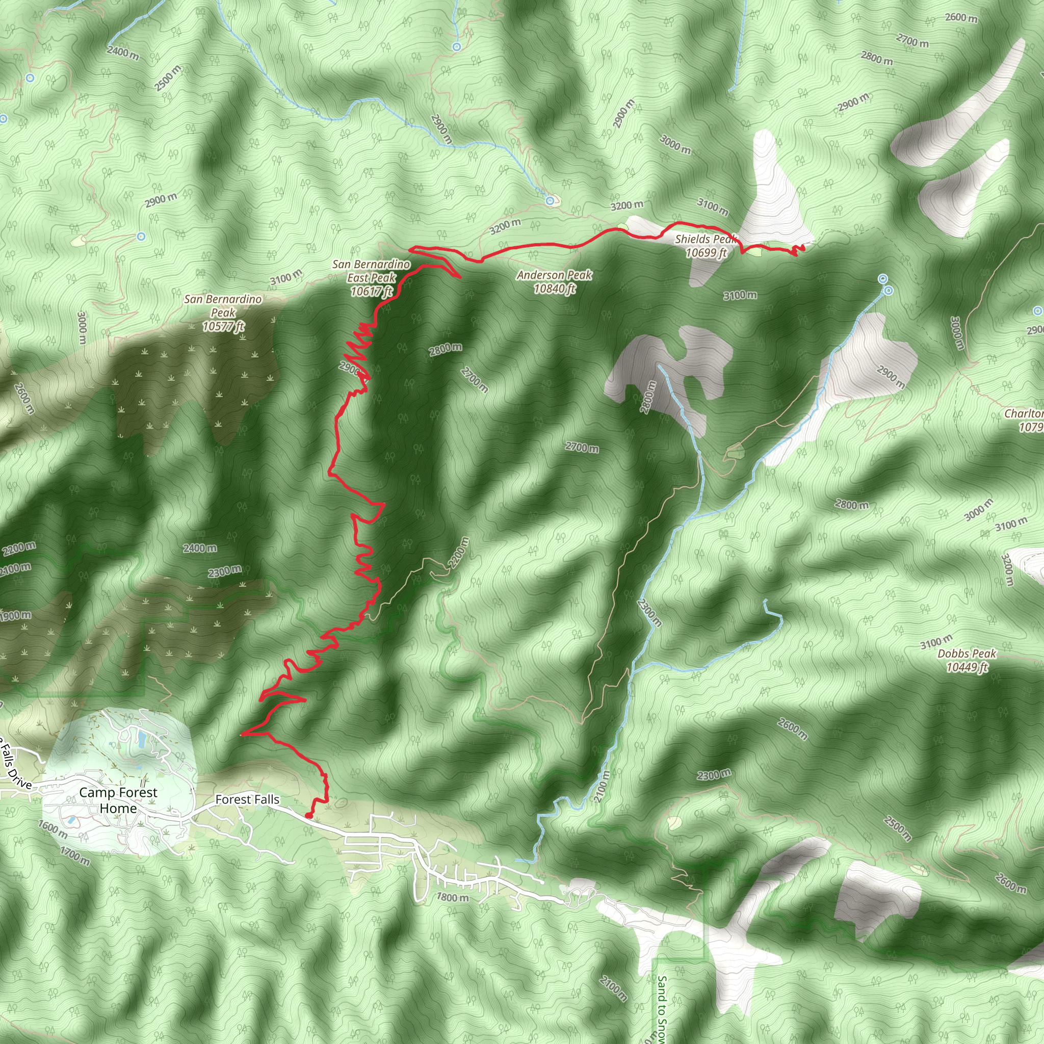 Anderson Flat via Momyer Creek Trail and San Bernardino Peak Trail mobile static map