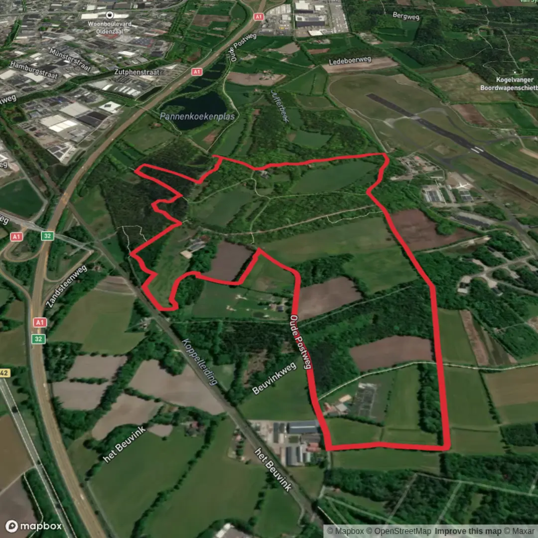 An image depicting the trail Snijdersveld bvia Oude Post Weg and Knollerveld Weg and its surrounding area.