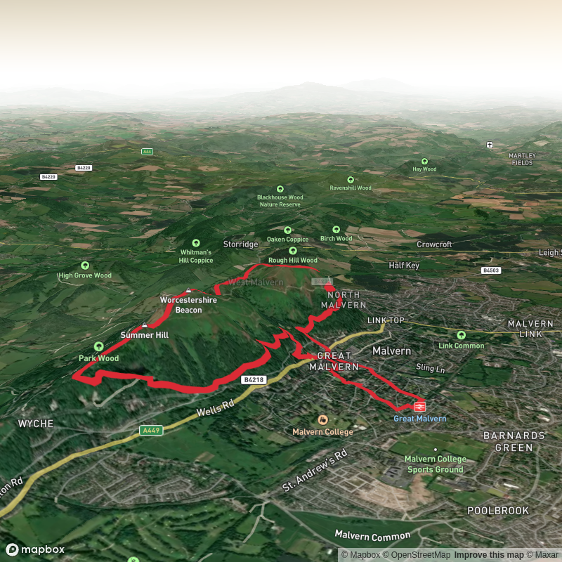 Hike from Great Malvern via Table Hill, Sugarloaf Hill and Worcestershire Beacon