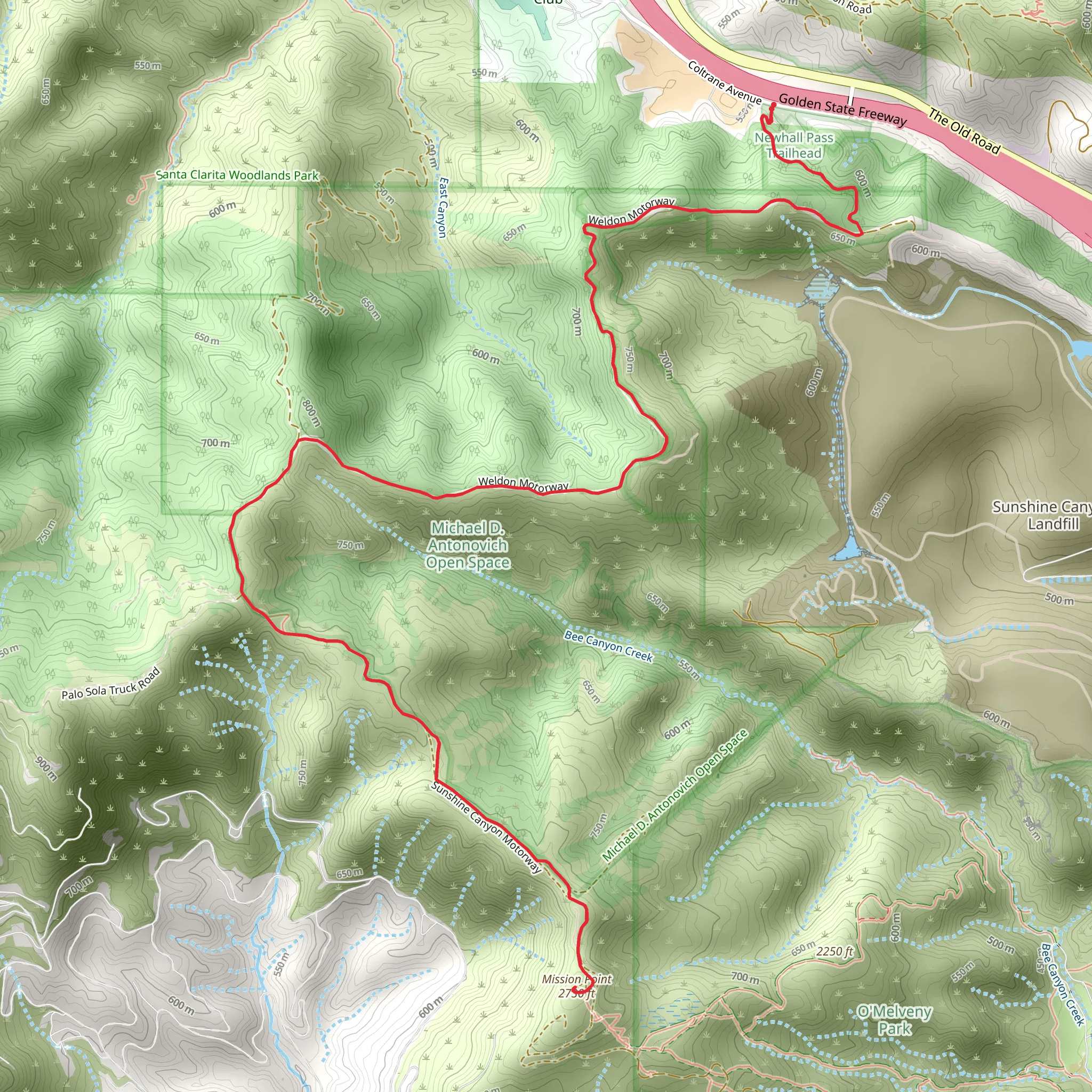 Mission Point via Sunshine Canyon Way mobile static map