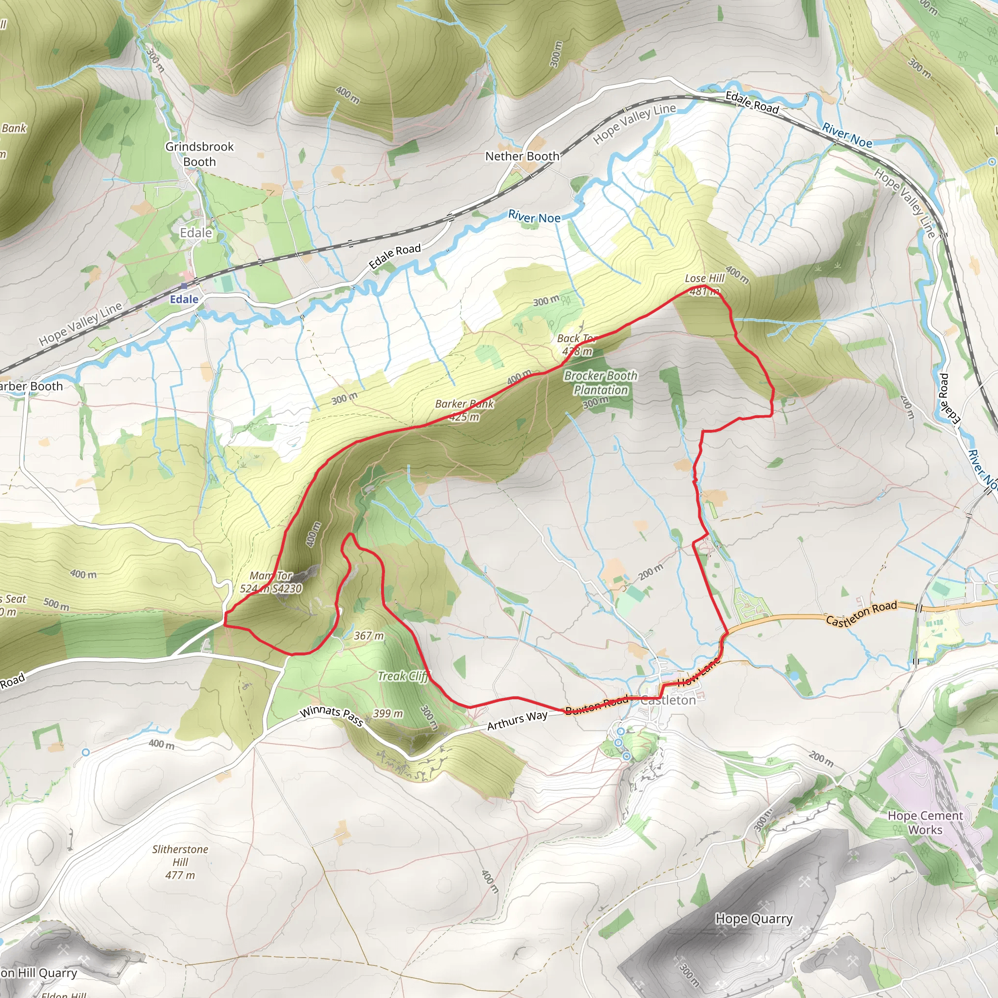 Mam Tor, Back Tor and Lose Hill Loop - Castleton mobile static map