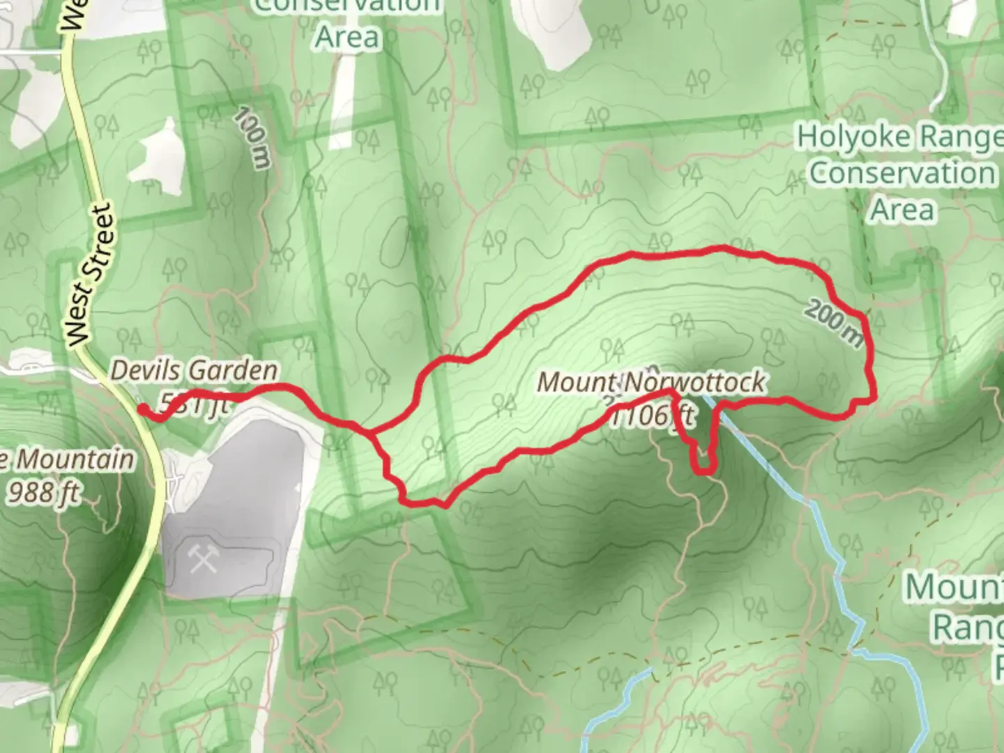 An image depicting the trail Mount Norwottock via Robert Frost Trail and its surrounding area.