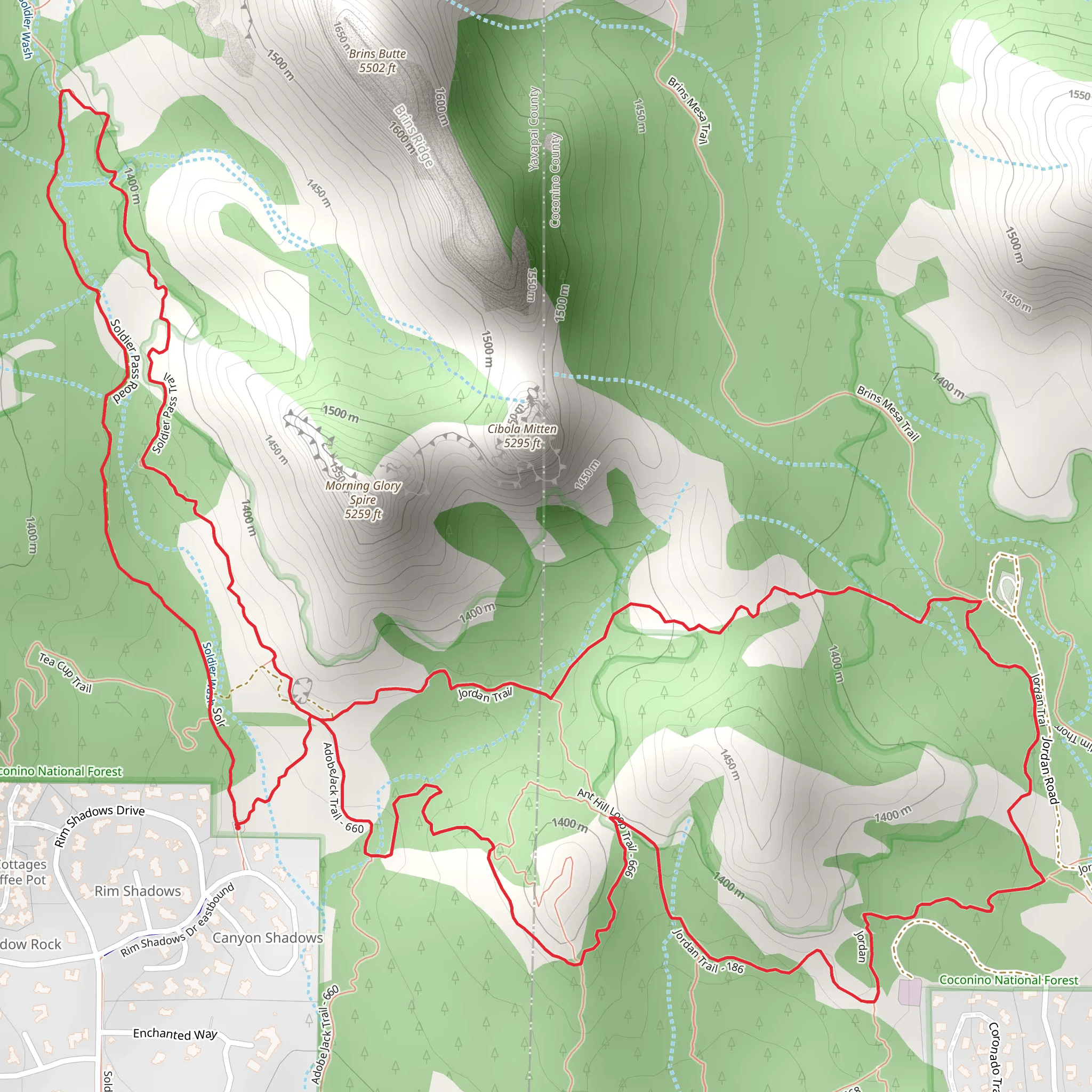 Soldier Pass Trail, Adobe Jack Trail and Jordan Loop Trail mobile static map