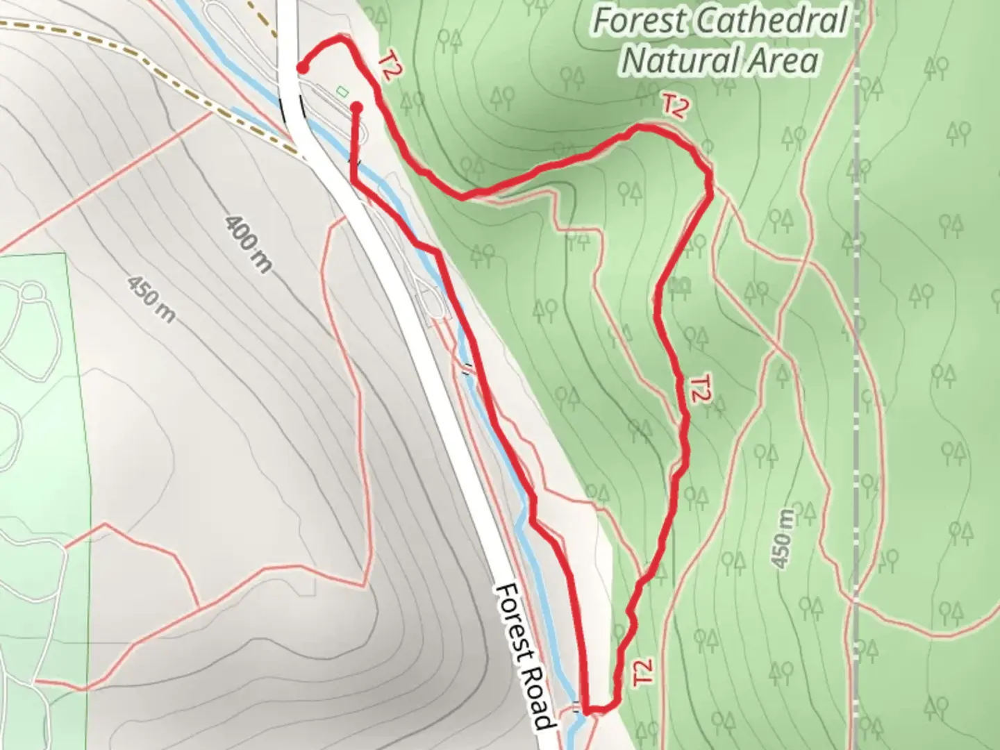 An image depicting the trail Gaging Sta Loop via Baker Trail and its surrounding area.