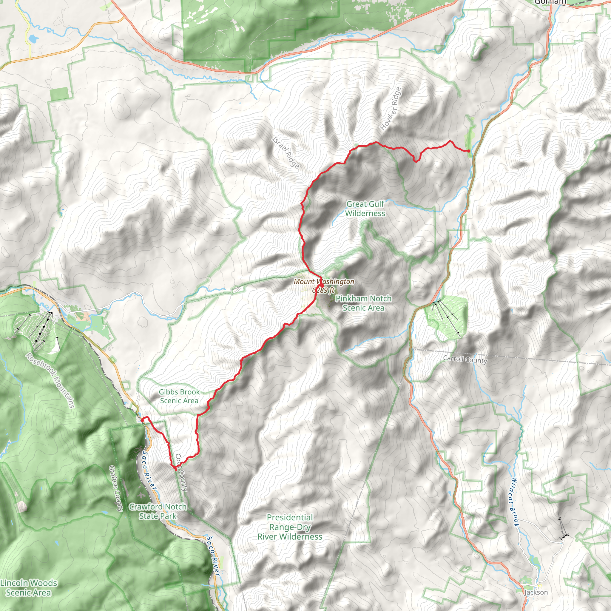 Daniel Webster Trail to Webster Jackson Trail via Mount Washington mobile static map