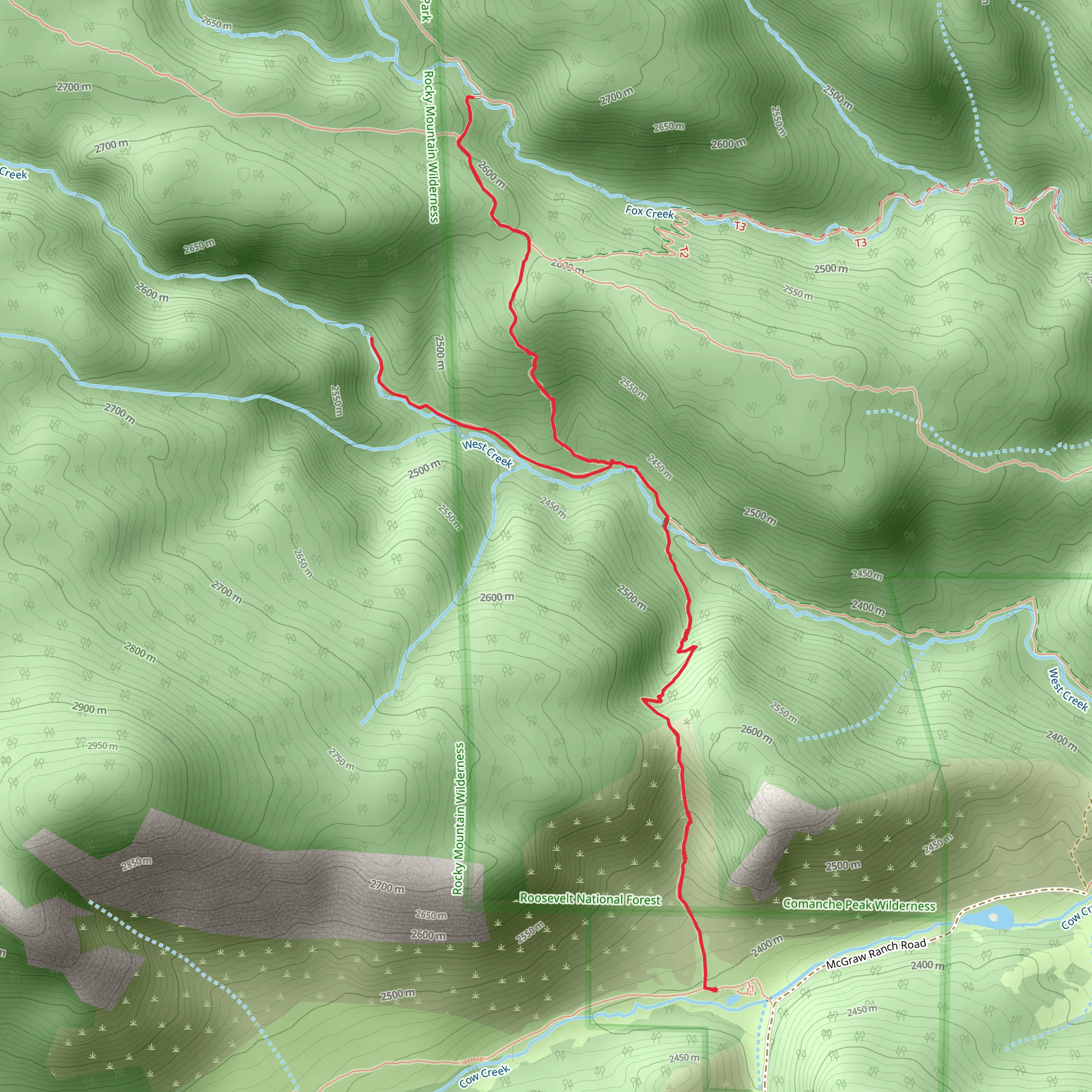 West Creek Falls Trail mobile static map