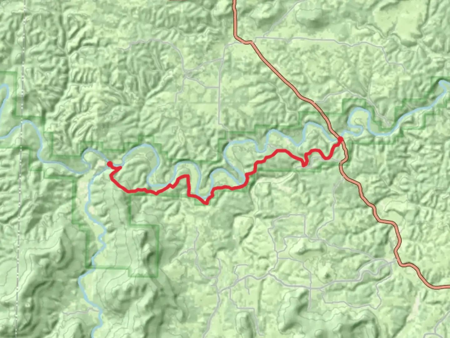 An image depicting the trail Buffalo River Trail - Woolum and its surrounding area.