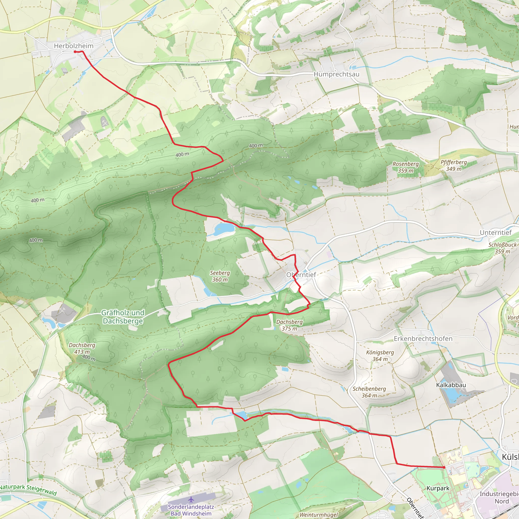 Kuelsheim to Herbolzheim via Steigerwald Panoramaweg mobile static map