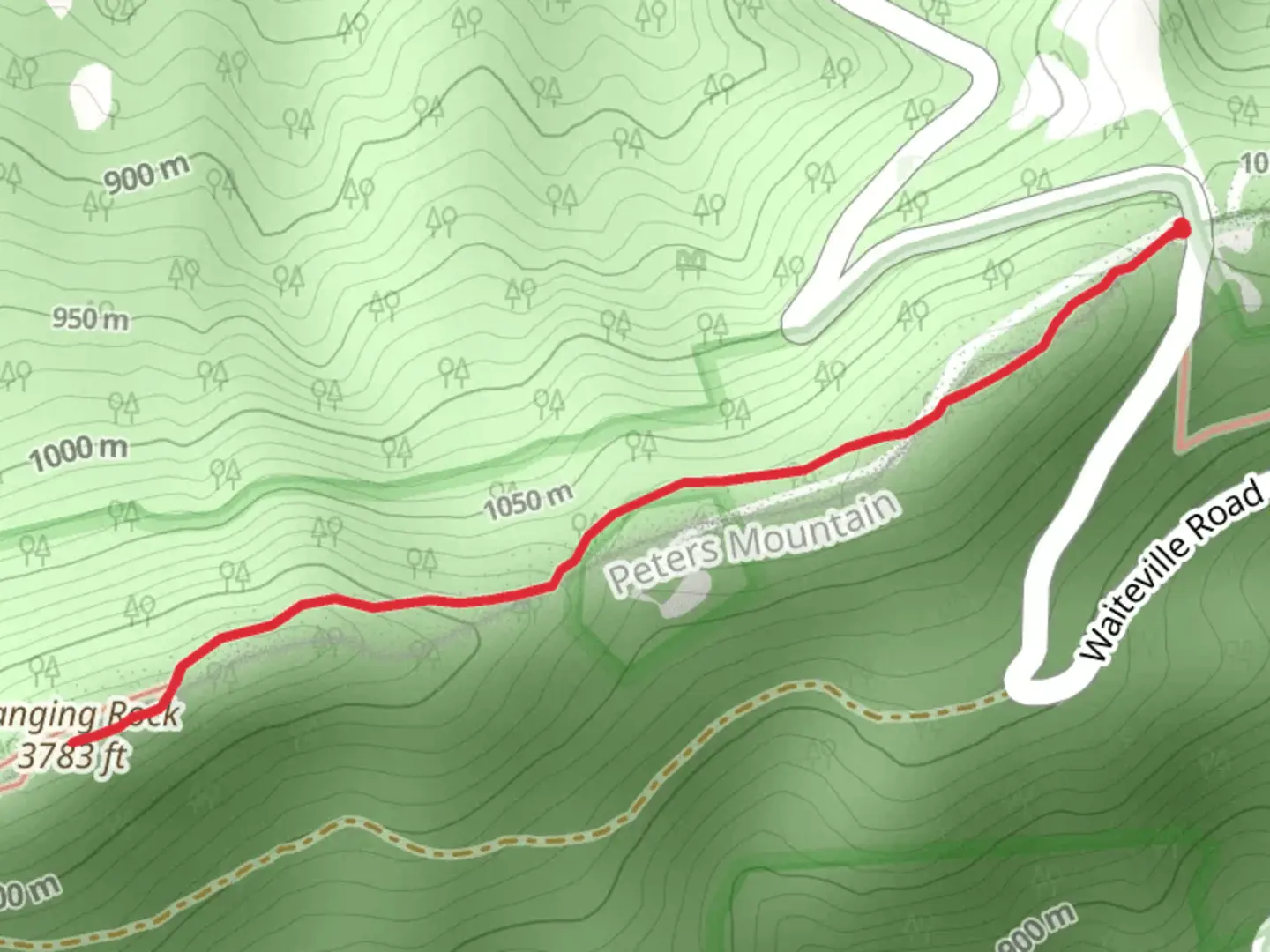 An image depicting the trail Hanging Rock via Allegheny Trail and its surrounding area.