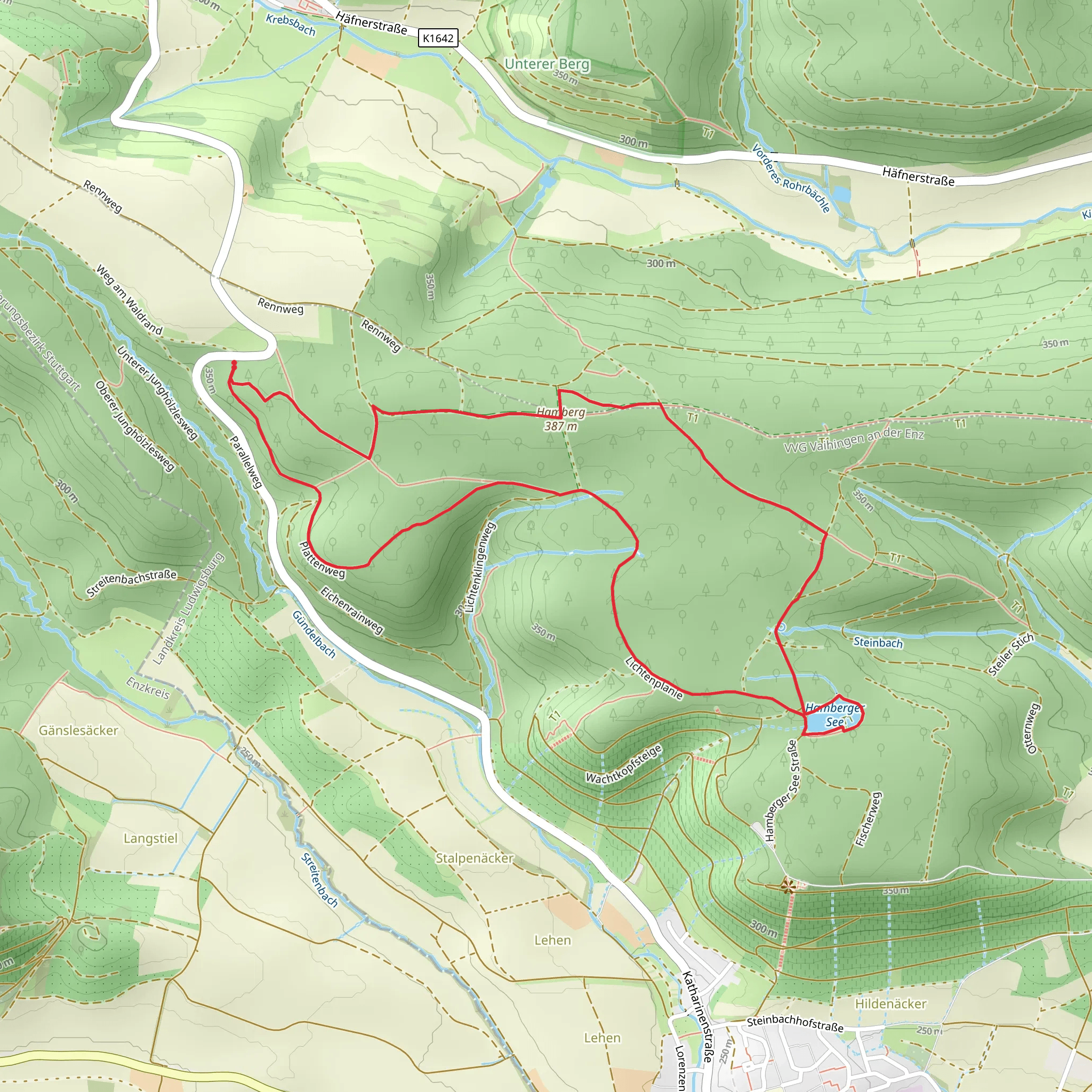 Hamberger See and Hamberg via Blaues Minus Maulbronn Steinheim mobile static map
