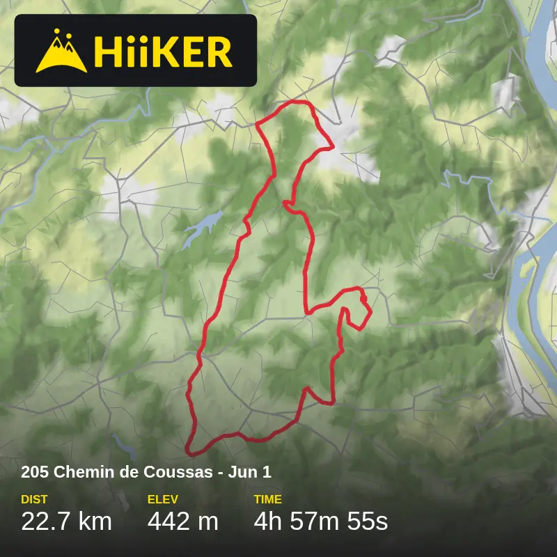 A map preview of the recording 205 Chemin de Coussas - Jun 1.