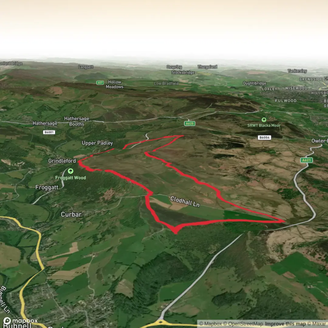 An image depicting the trail Curbar Edge, Froggatt Edge and White Edge and its surrounding area.