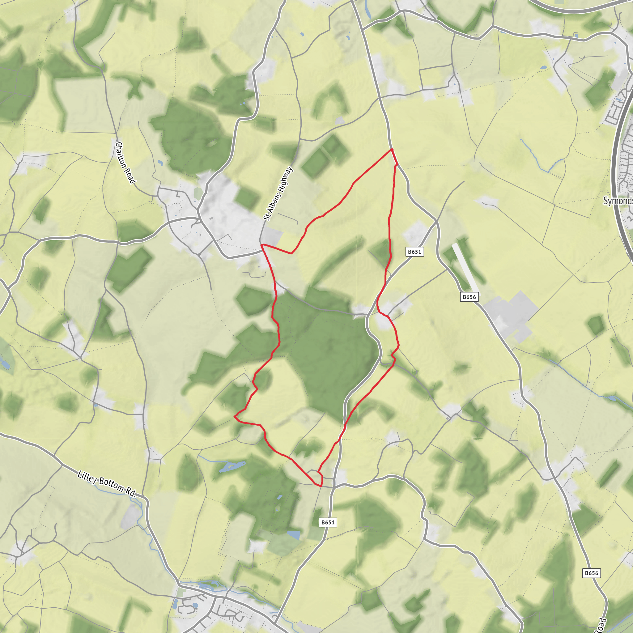 Hitch Wood and Minsden Chapel Loop mobile static map