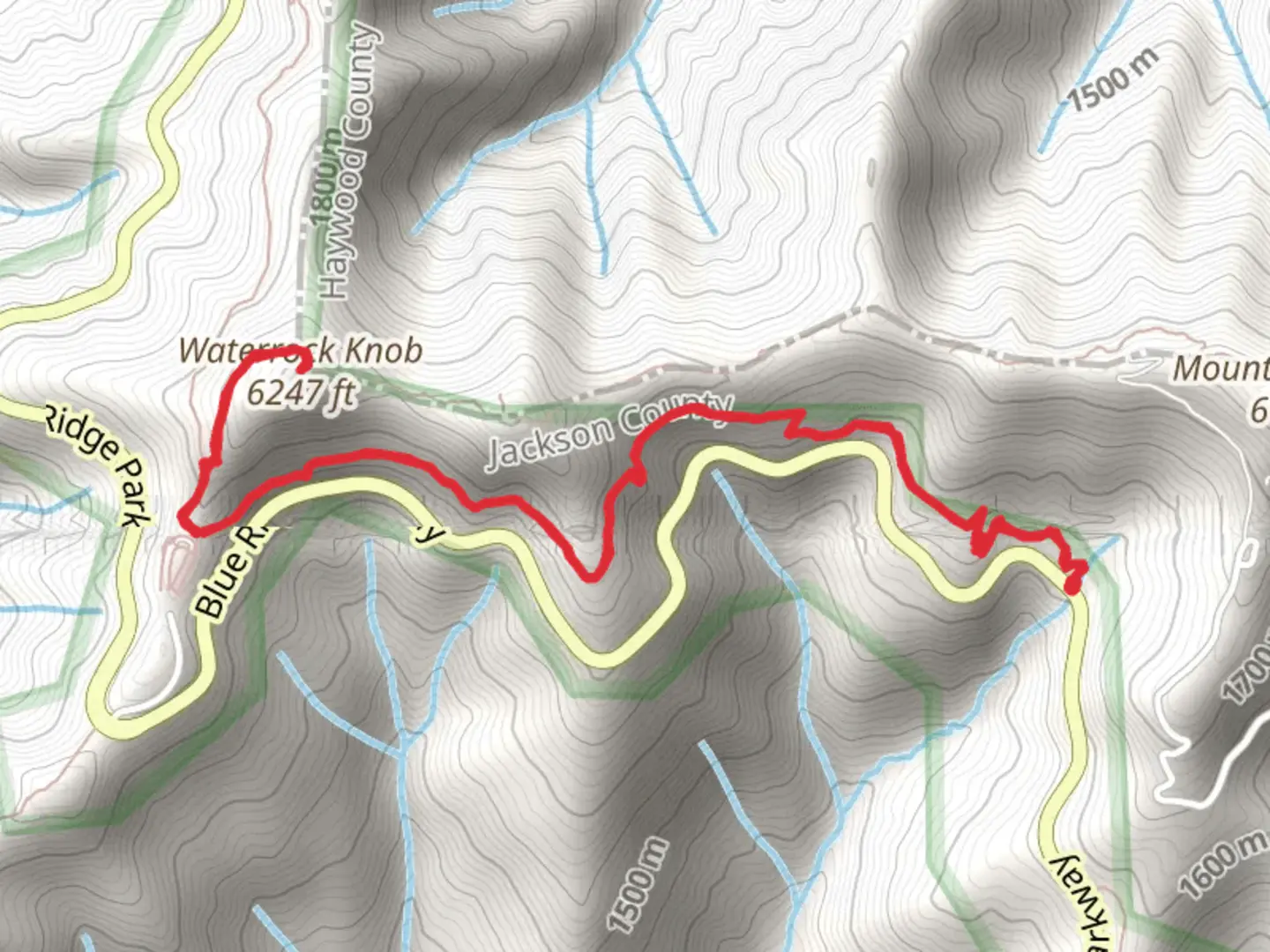 An image depicting the trail Waterrock Knob Trail Out and Back and its surrounding area.