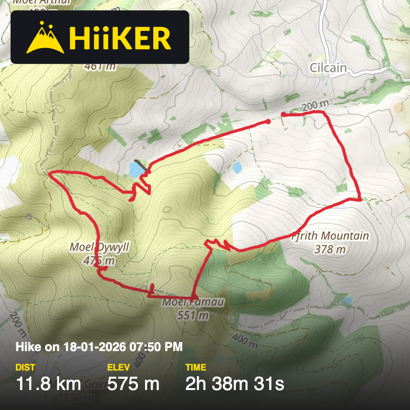 A map preview of the recording Hike on 18-01-2026 07:50 PM.