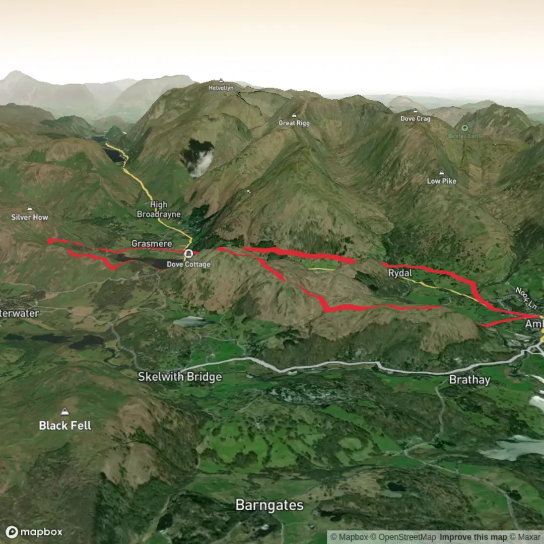 An image depicting the trail Loughrigg coffin circular walk and its surrounding area.