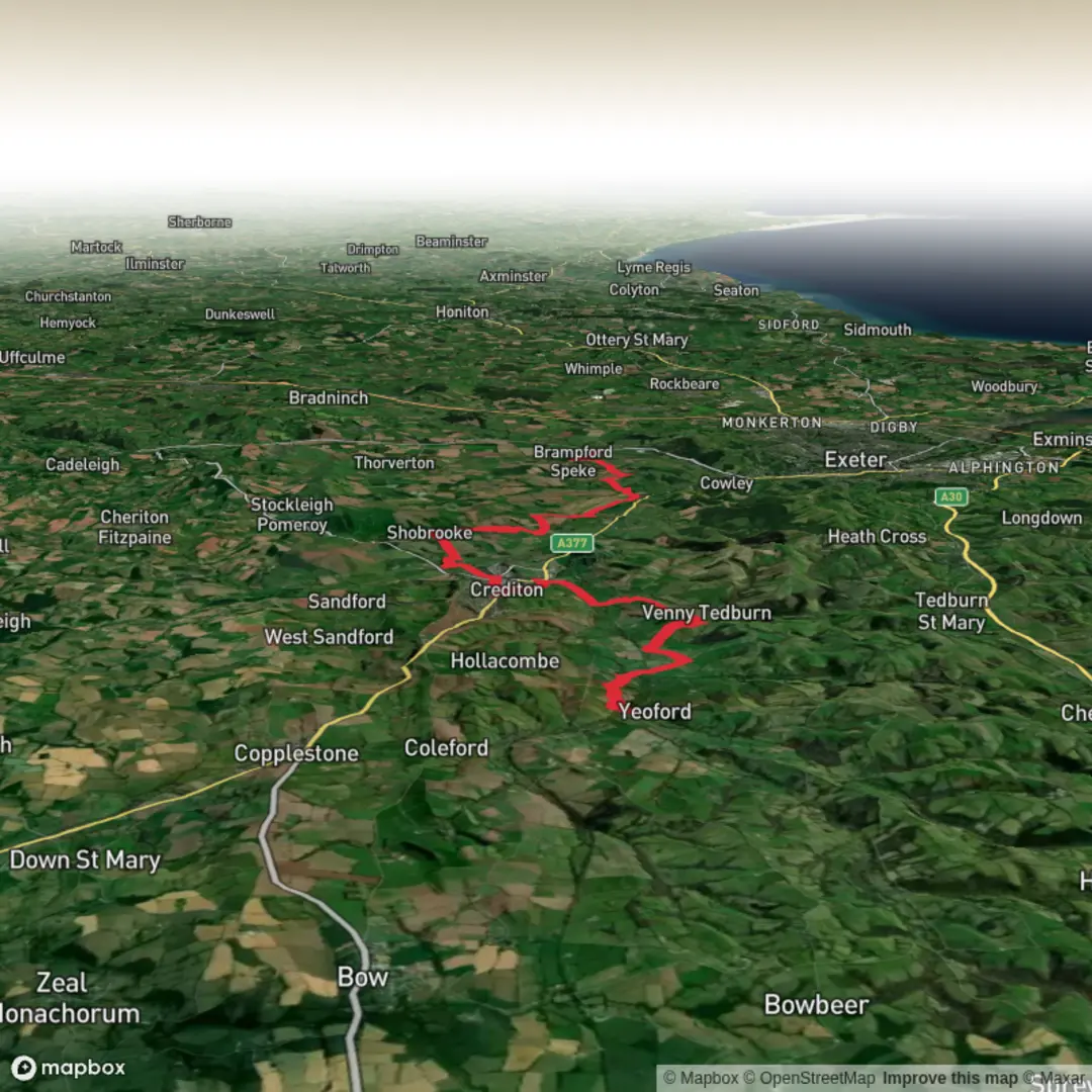 An image depicting the trail Heart of Devon final leg - Yeoford to Stoke Canon and its surrounding area.