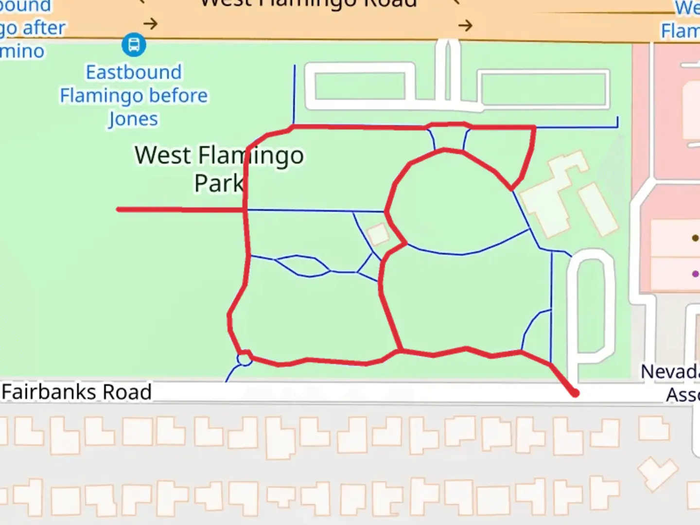 An image depicting the trail West Flamingo Park Loop and its surrounding area.