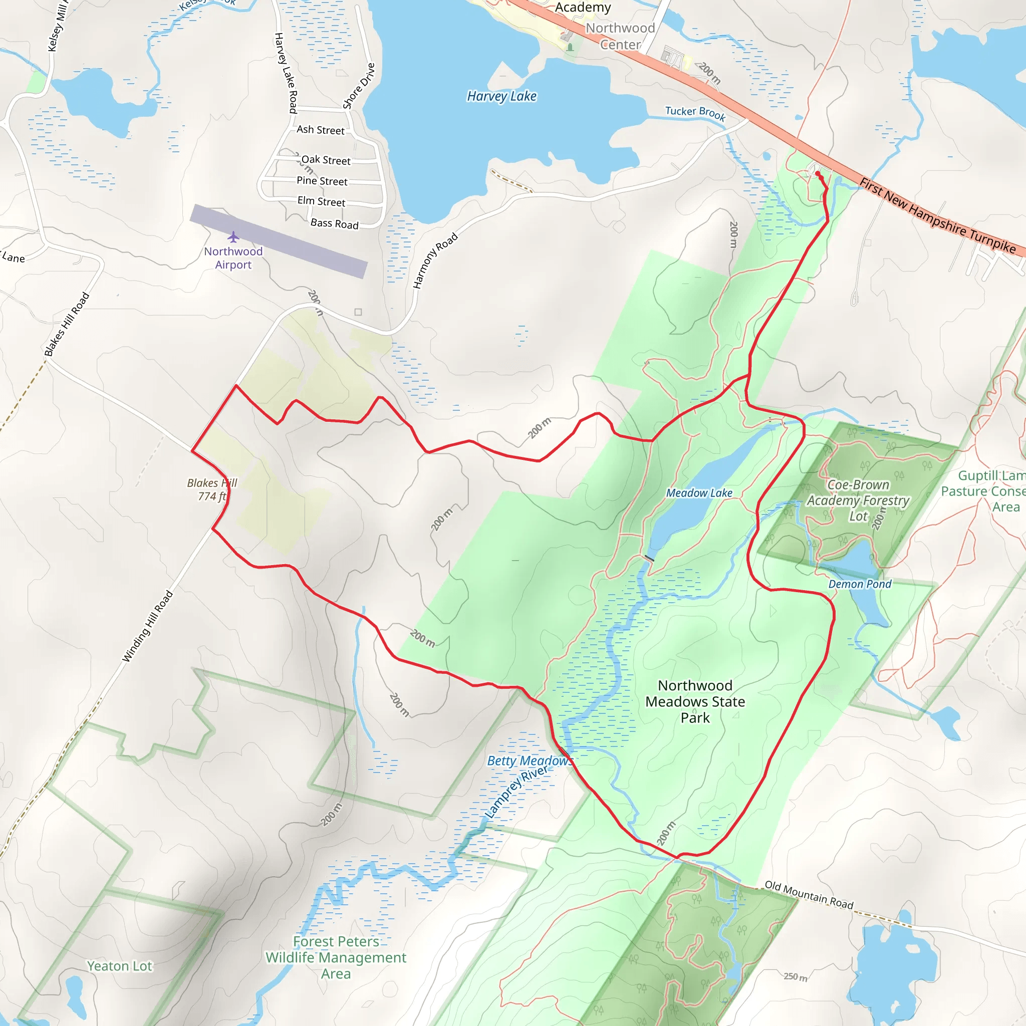 Blakes Hill and Meadow Lake Loop Trail mobile static map