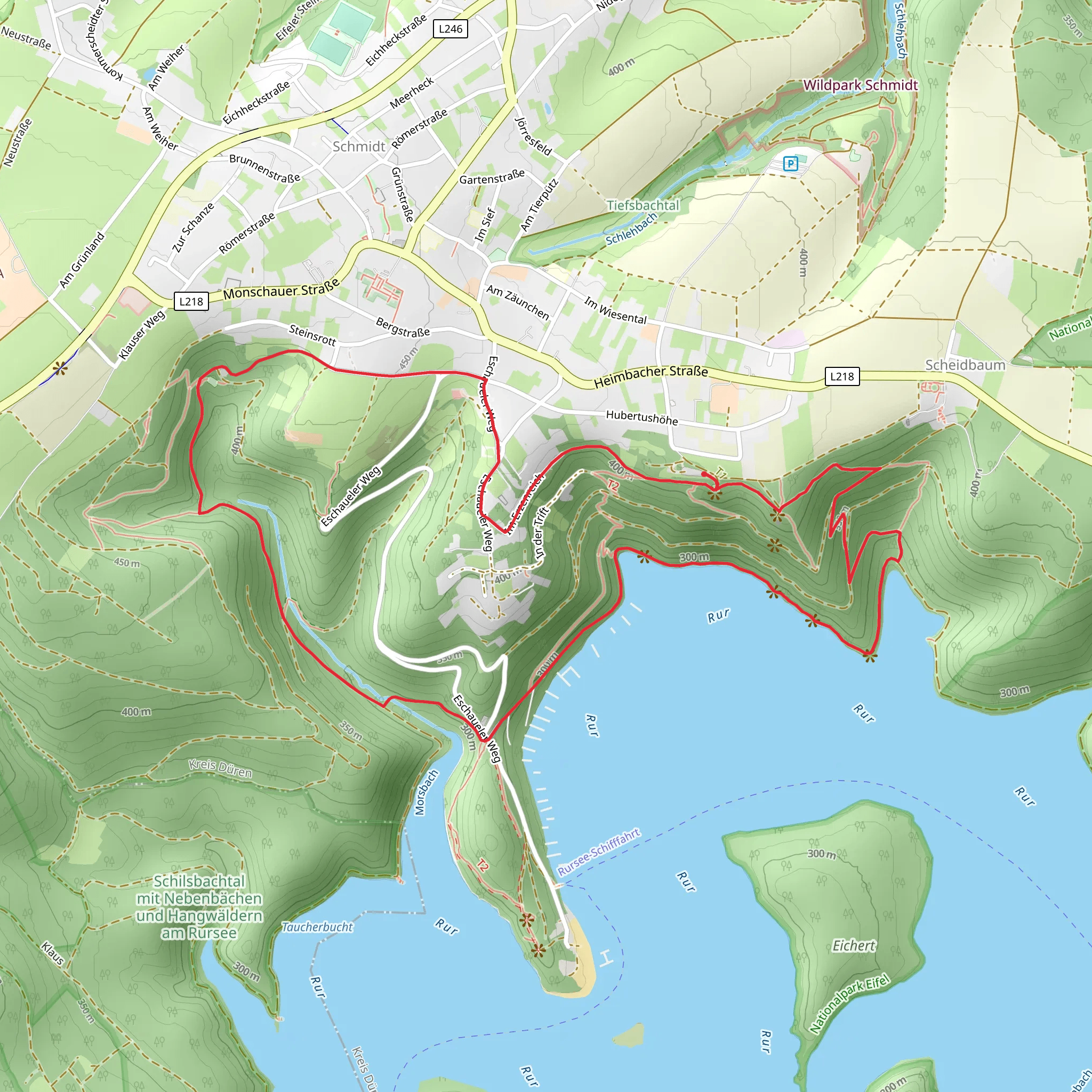Hubertushoehe and Rur via Kroenungsweg mobile static map