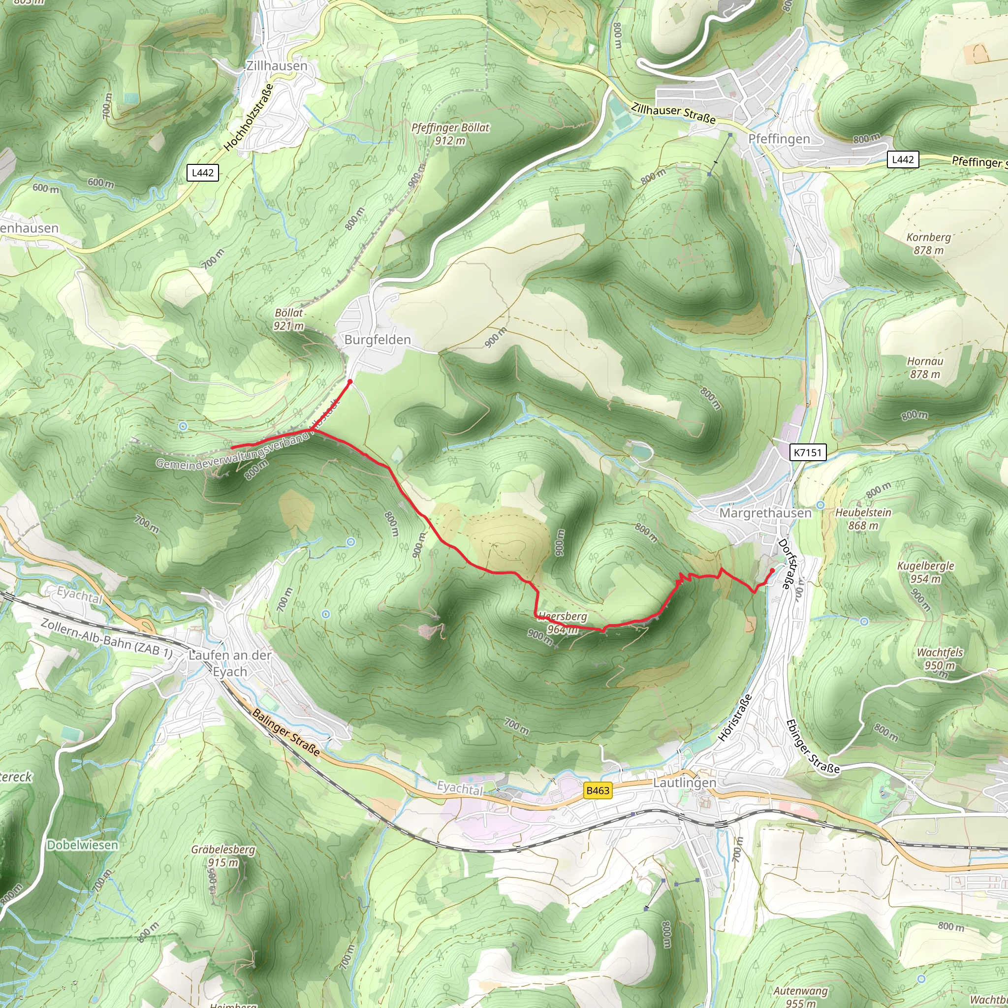Imenfels, Heersberg and Schalksburg Walk via Margrethausen mobile static map