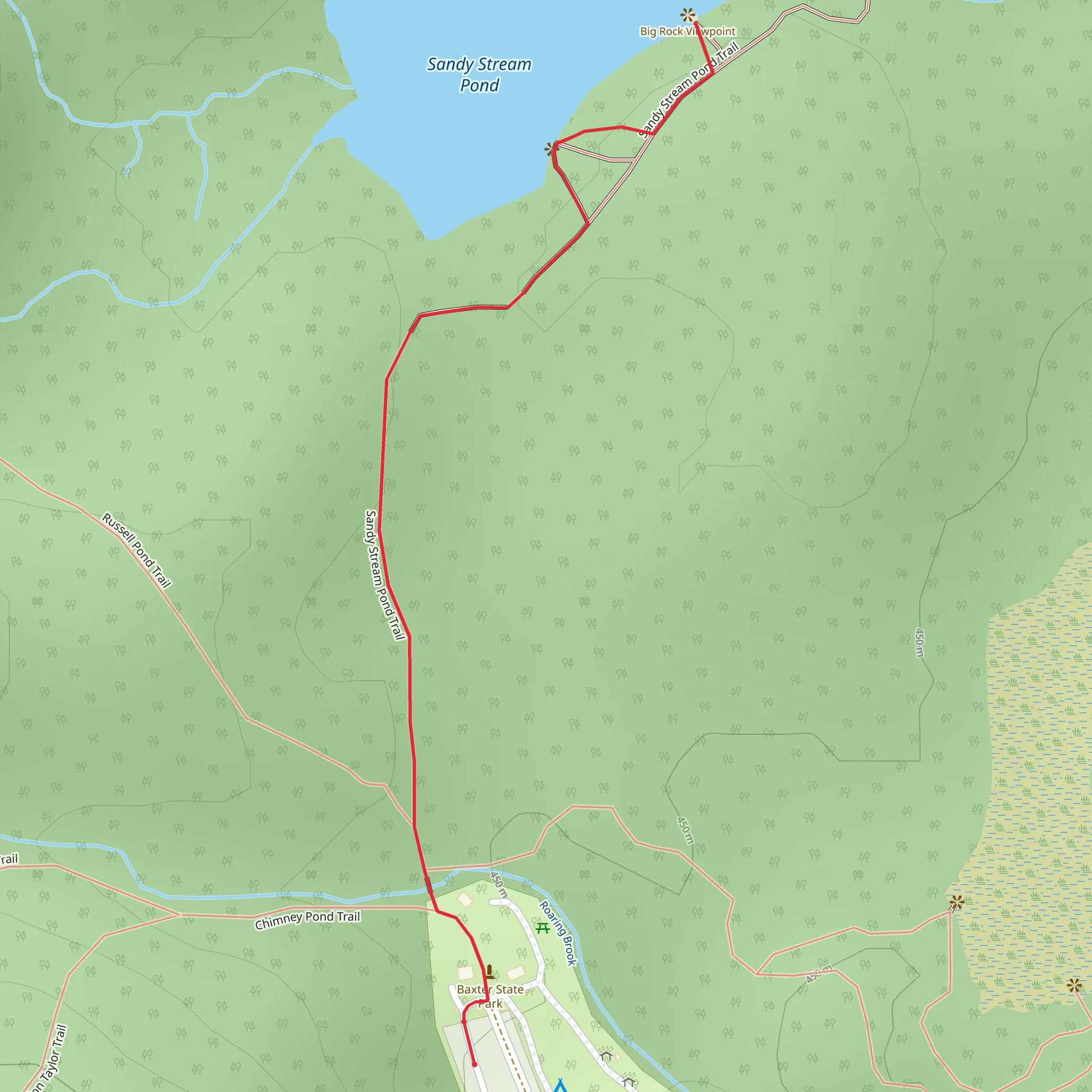 Sandy Stream Pond Trail from Roaring Brook Campground mobile static map