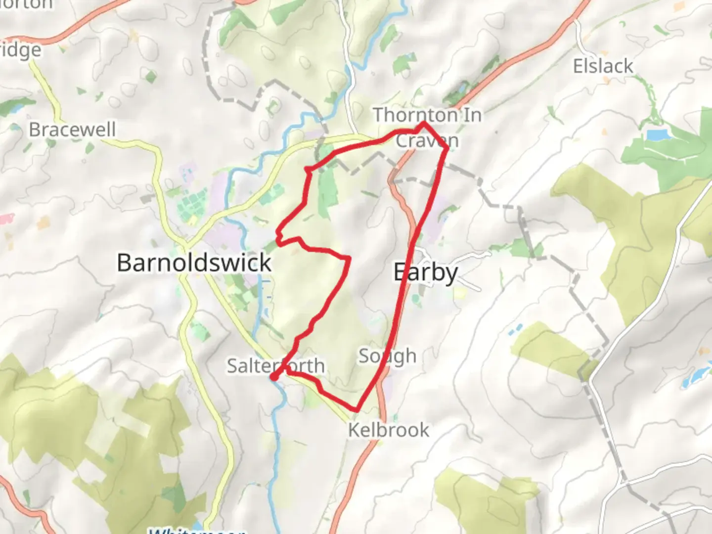 An image depicting the trail Earby Loop and its surrounding area.