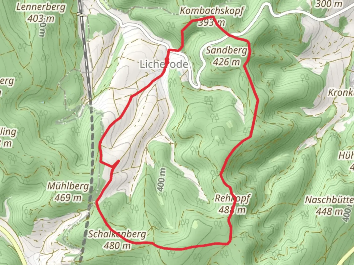An image depicting the trail Kombachkopf and Rehkopf via Ludwigseckweg and its surrounding area.