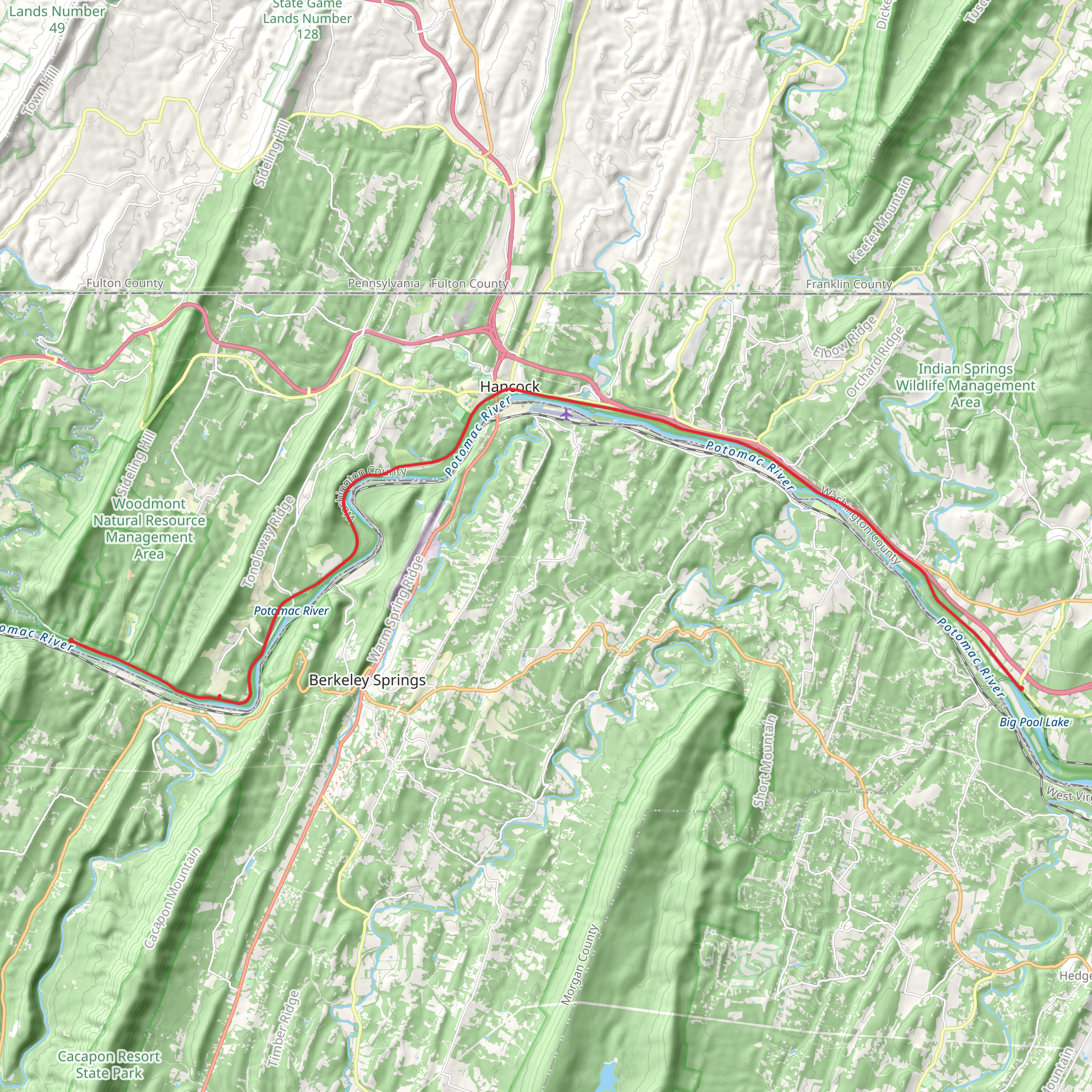 Pearre to Big Pool via Western Maryland Rail Trail mobile static map