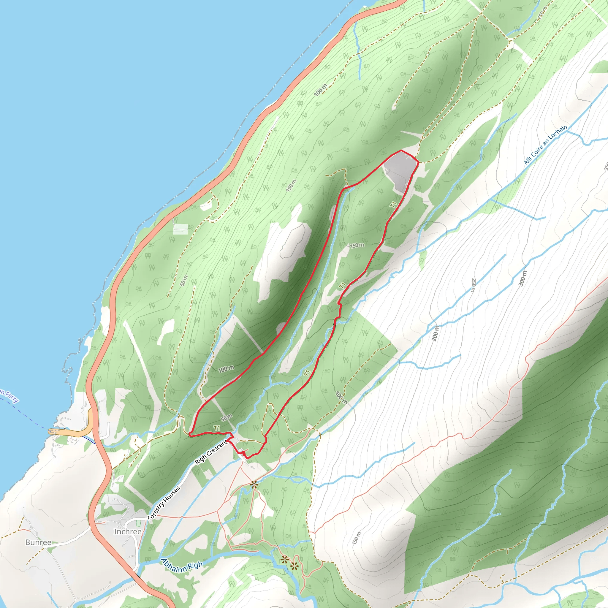 Wade Loop Trail in Inchree Forest mobile static map
