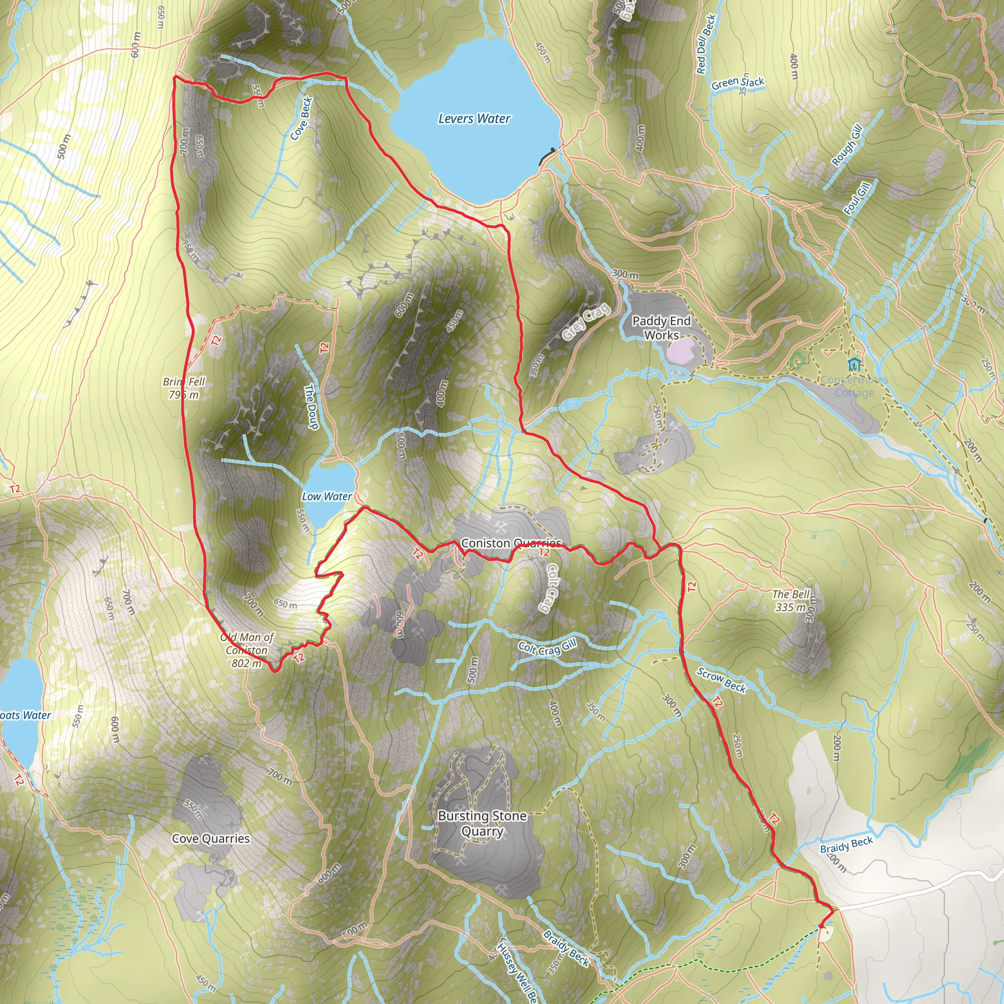 Levers Water, Brim Fell and Old Man of Coniston mobile static map