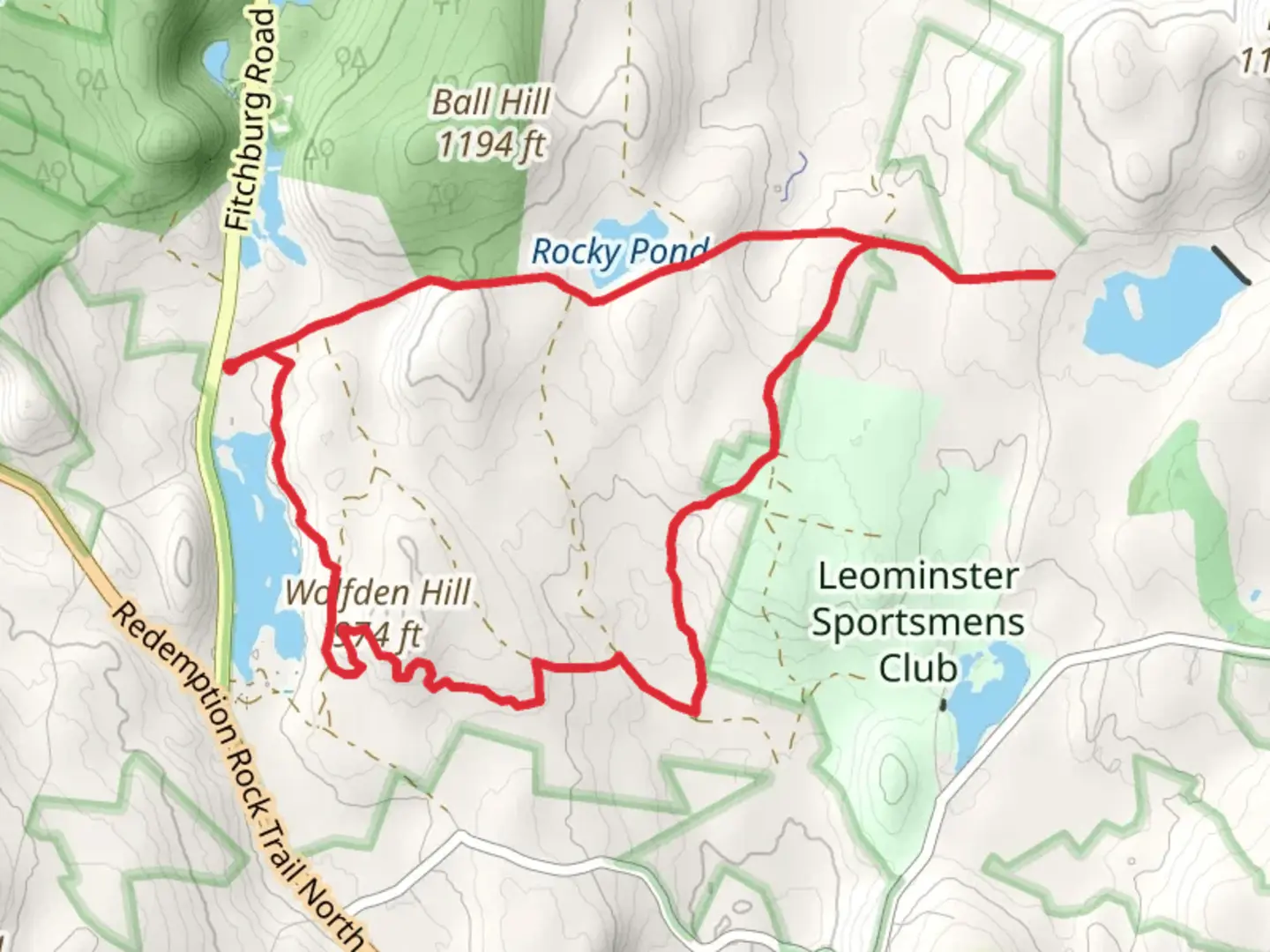 An image depicting the trail Wolf Den Hill and Rocky Pond Loop Trail and its surrounding area.