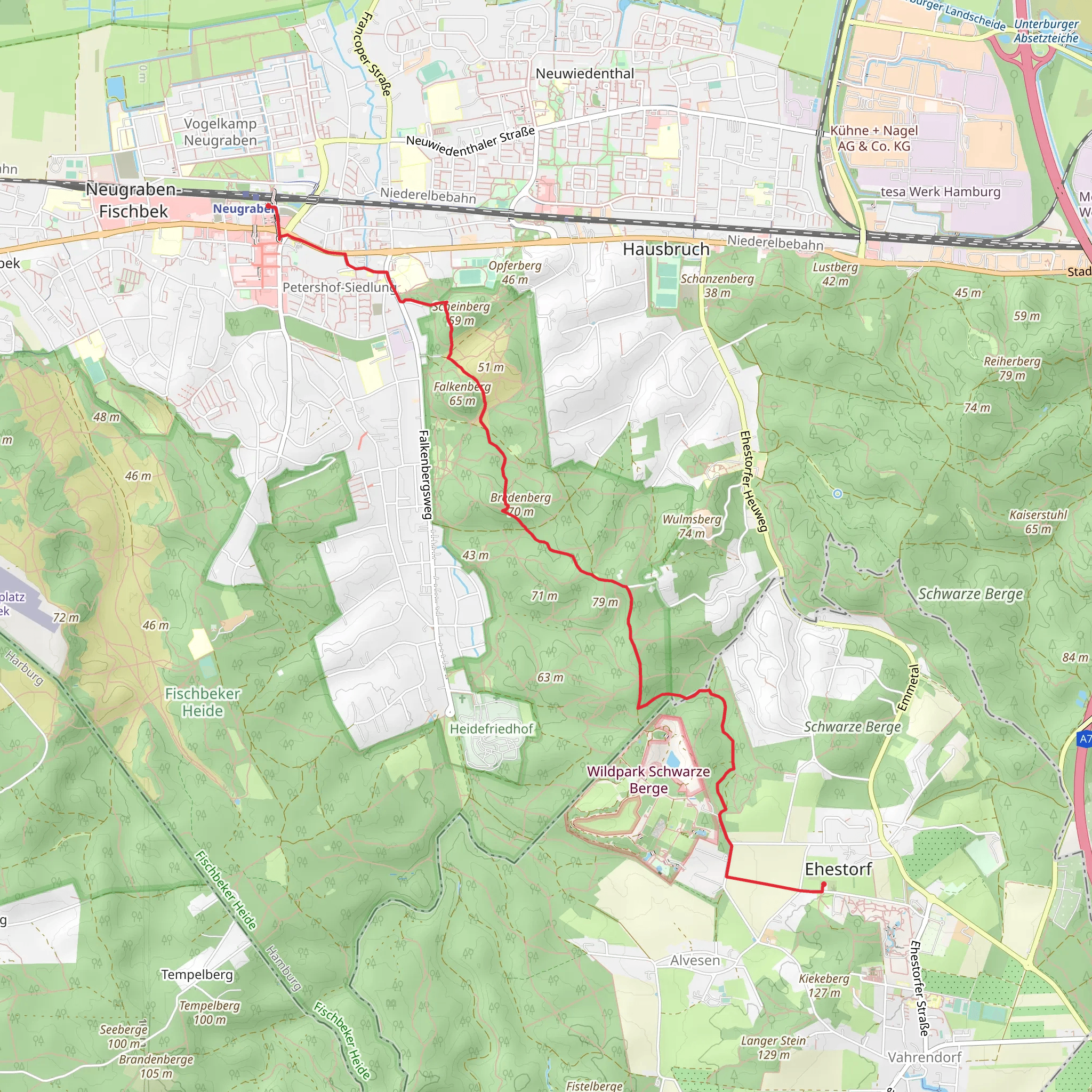 Neugraben to Ehestorf via Harburger Berge mobile static map