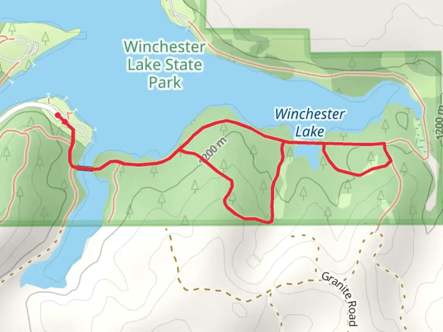 An image depicting the trail Whitetail trail and Lakeshore Trail and its surrounding area.