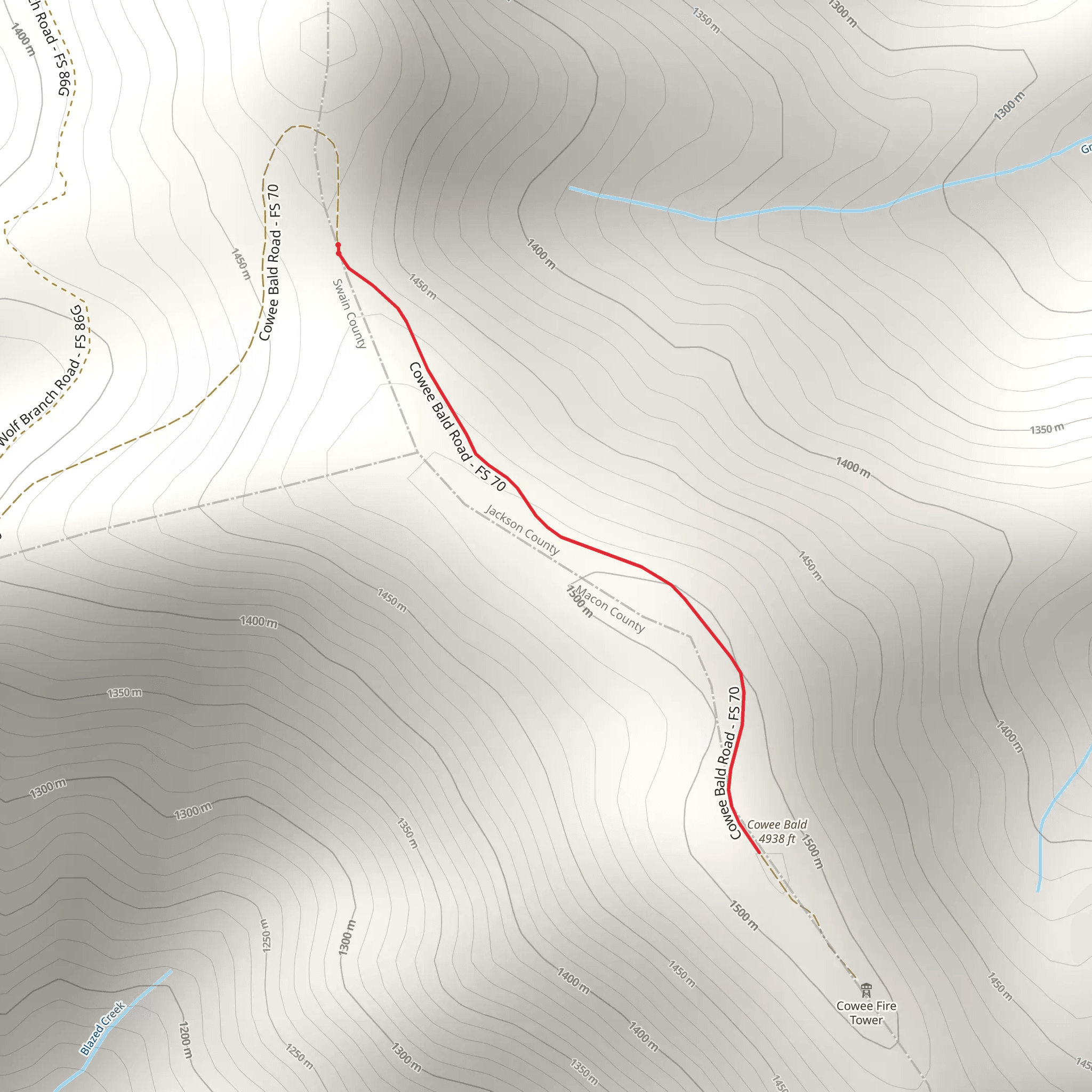 Cowee Bald Road mobile static map