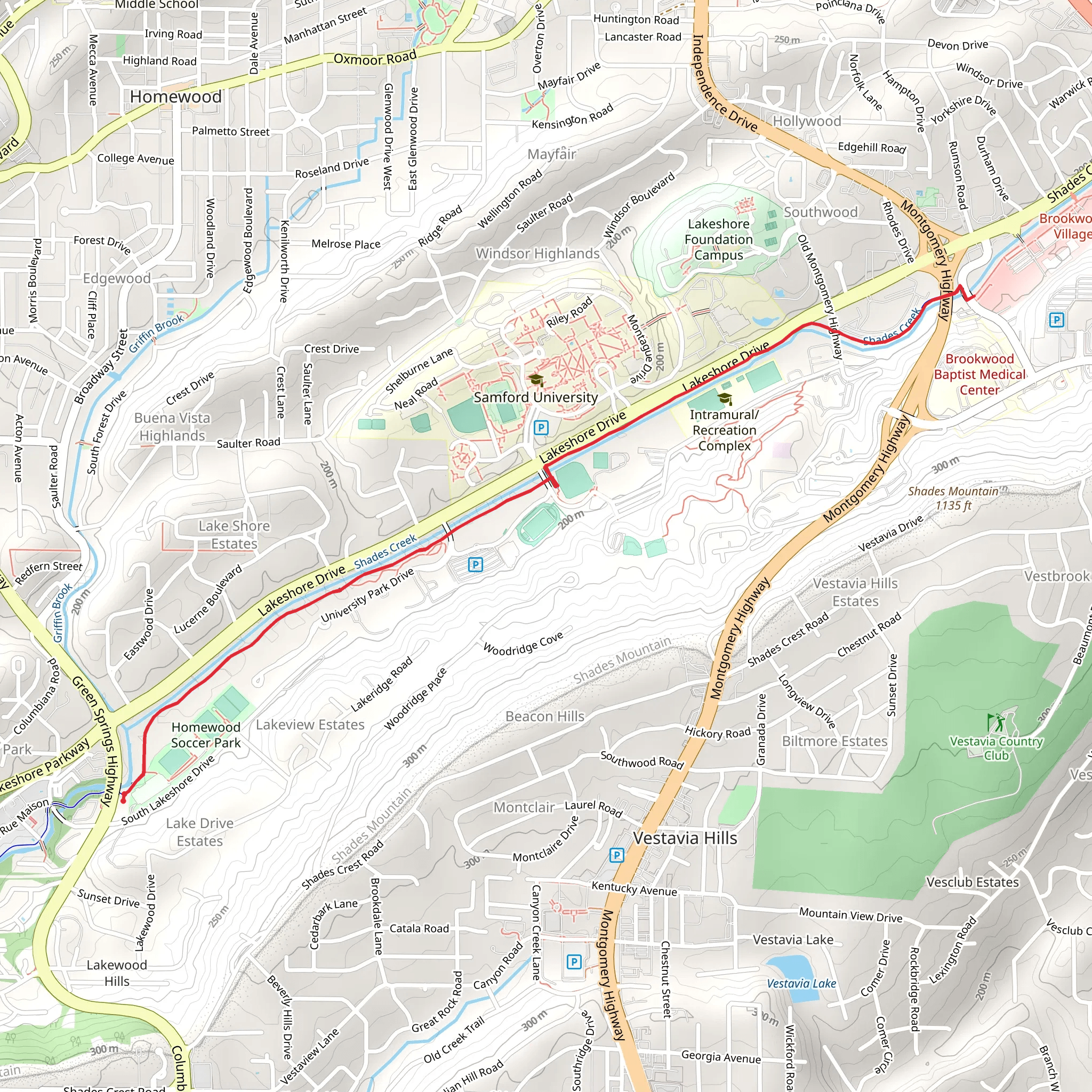 Shades Creek Greenway - Lakeshore Trail mobile static map