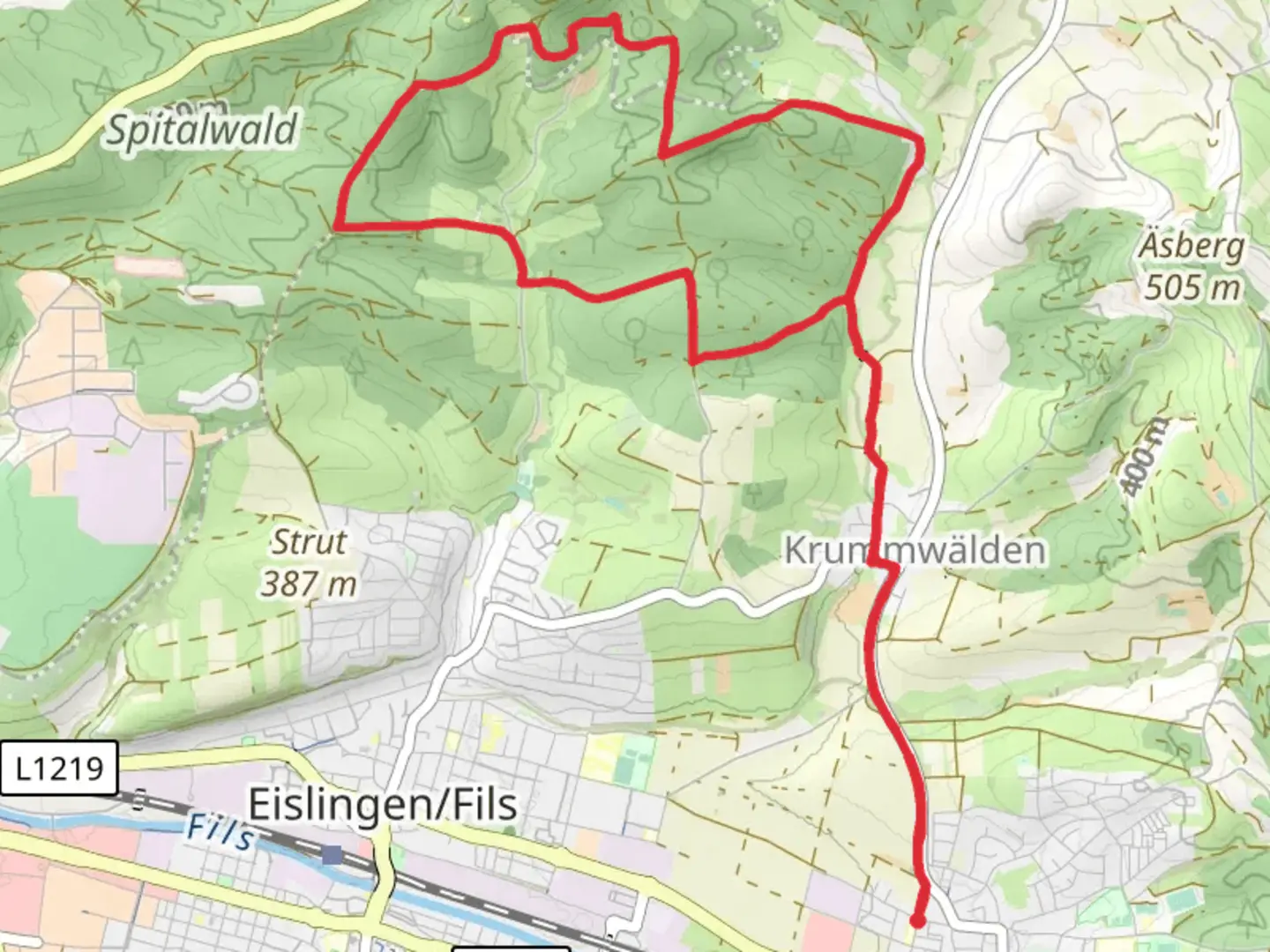An image depicting the trail Eislingen and Schwaebische-Alb-Oberschwaben Weg and its surrounding area.