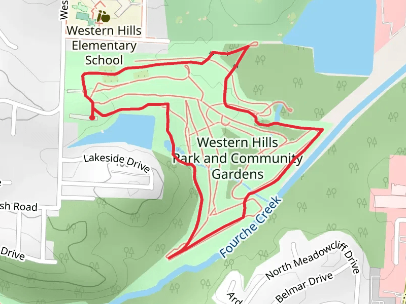 Western Hills Lake and Western Hills Park and Community Gardens Loop