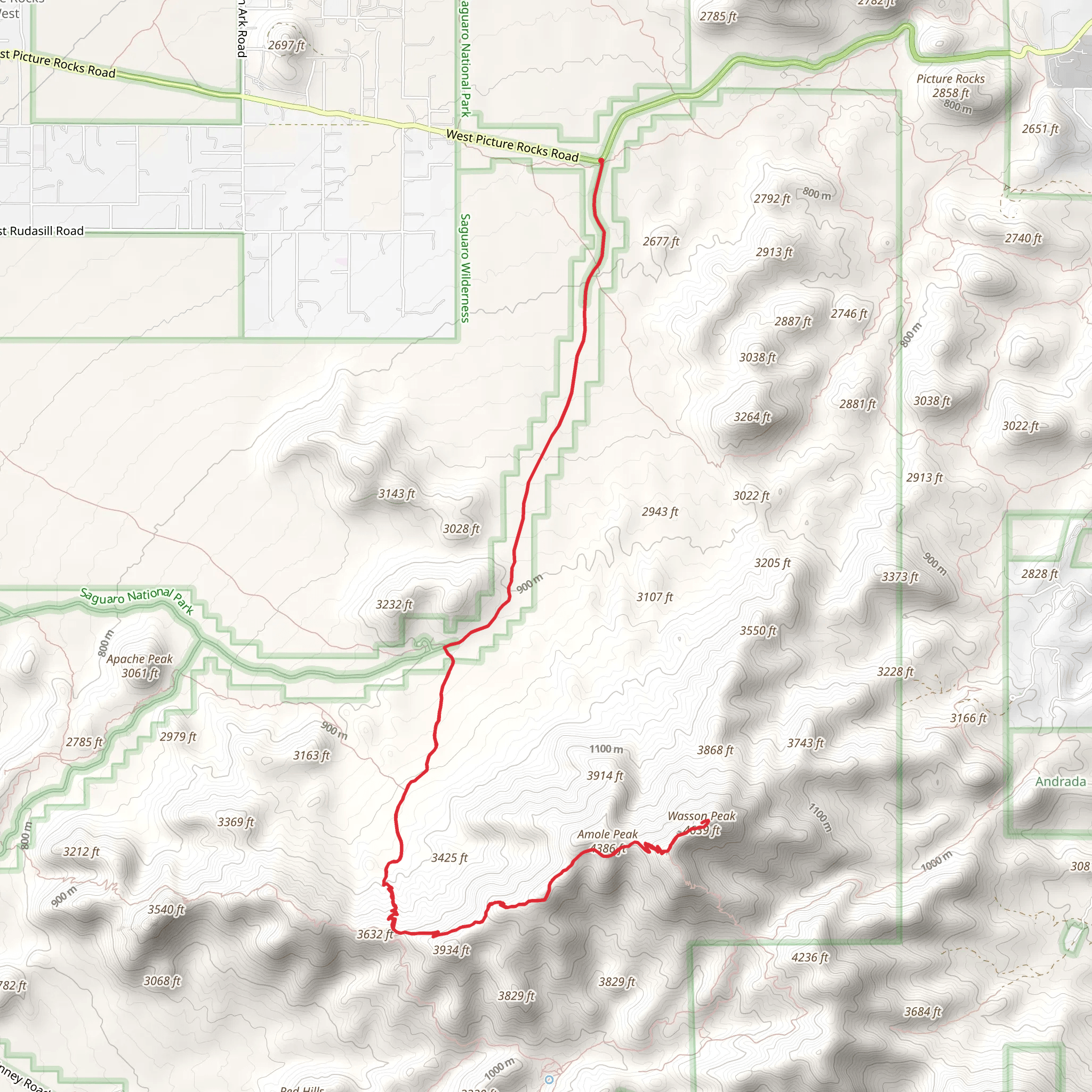 Wasson Peak via Golden Gate Trail mobile static map