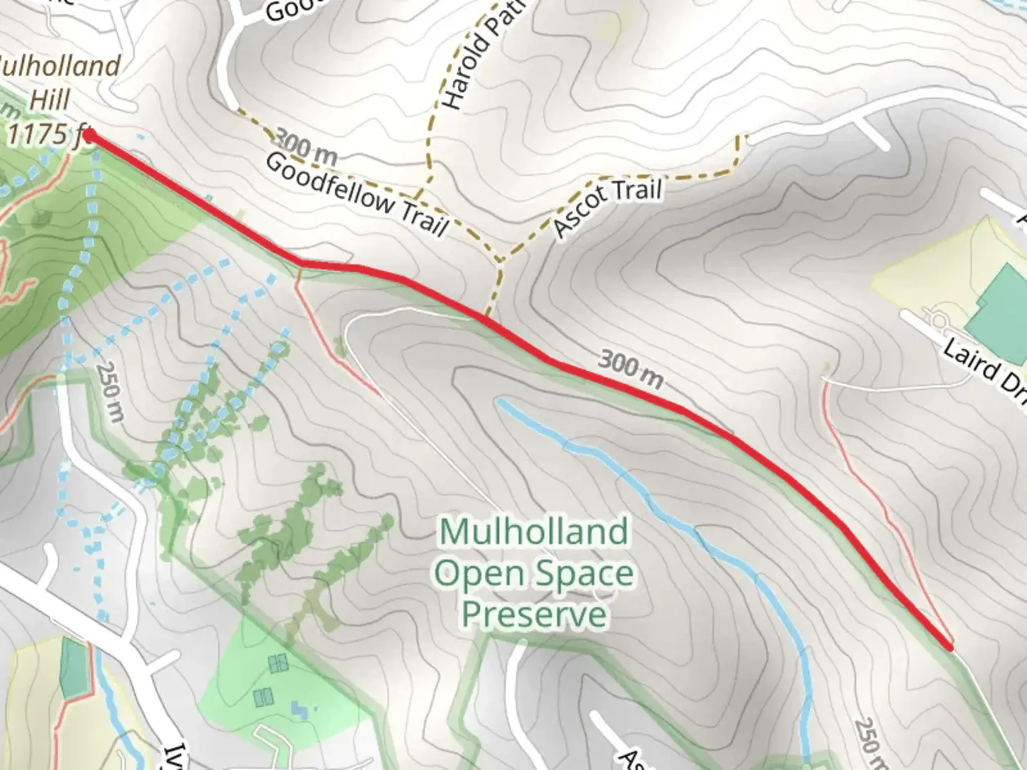 An image depicting the trail Mulholland Ridge Trail and its surrounding area.