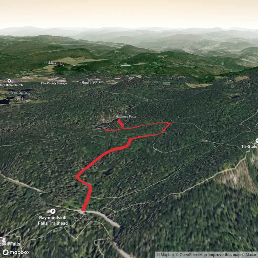 An image depicting the trail Hackers Falls and its surrounding area.