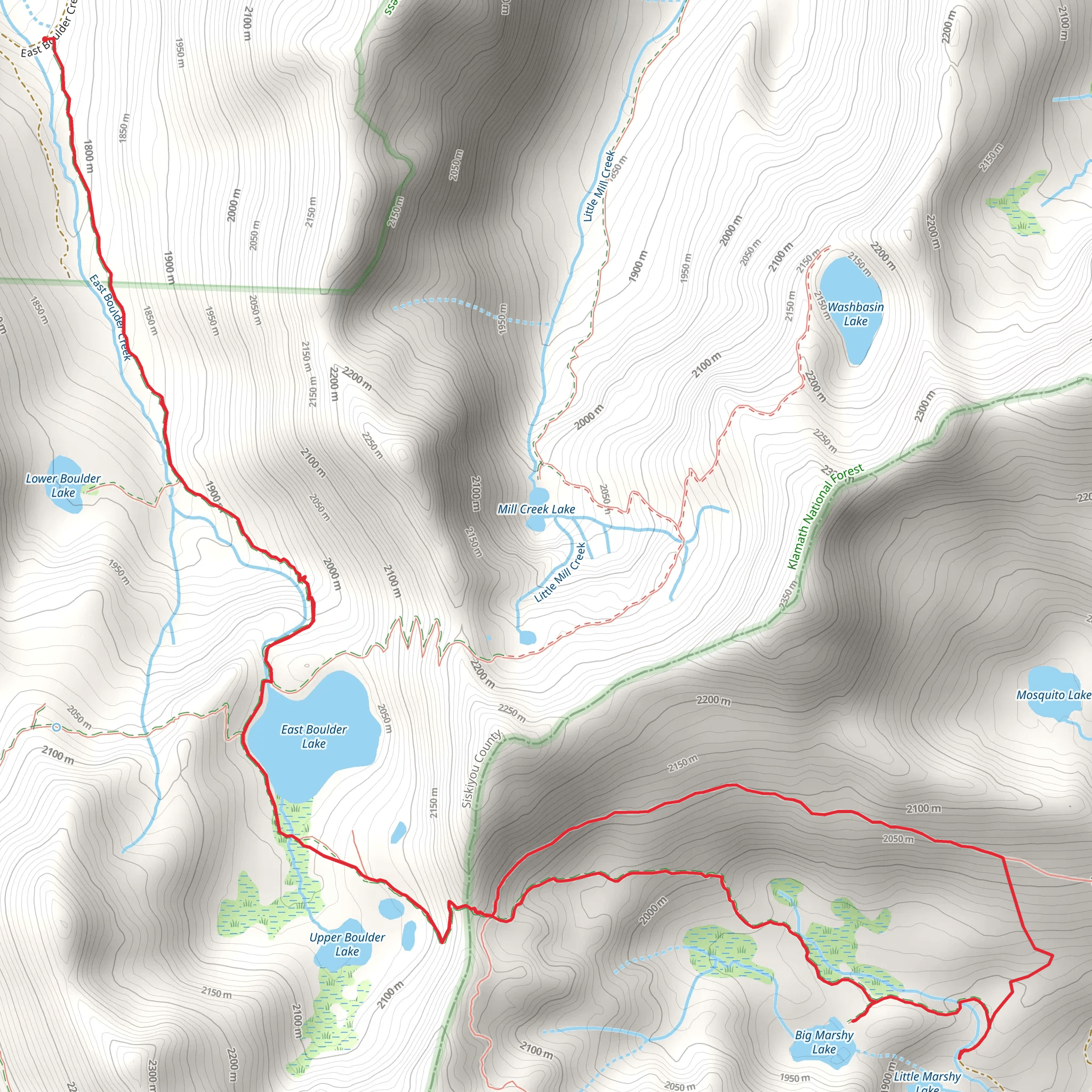 Big and Little Marshy Lake Loop via East Boulder Lake Trail mobile static map