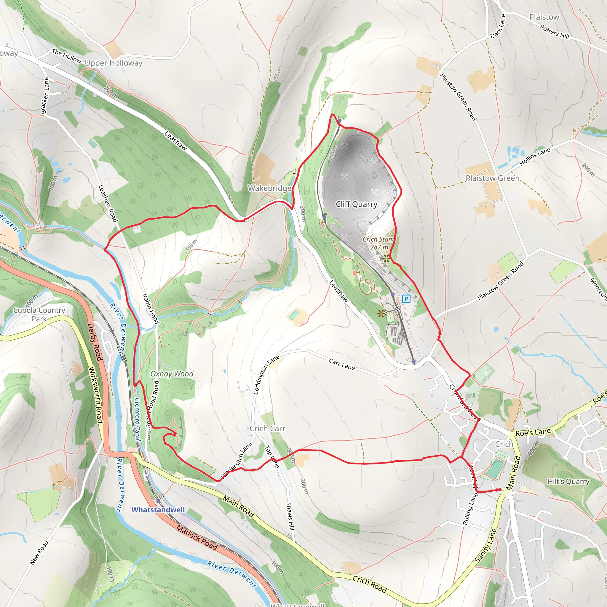 Crich Carr to Wakebridge Loop from Crich mobile static map