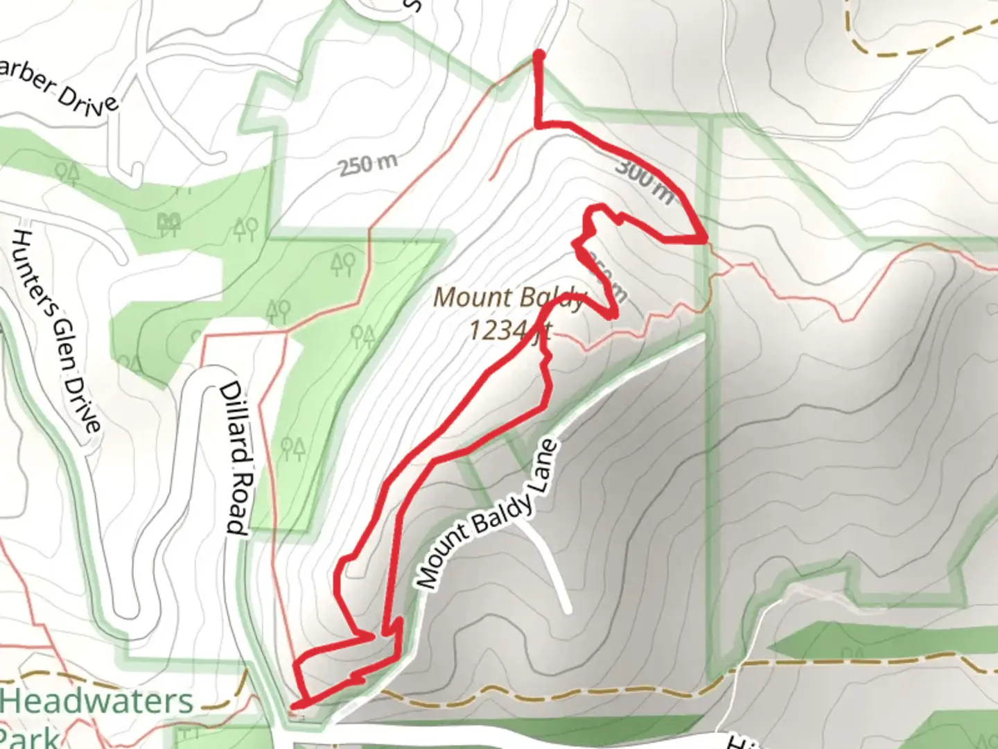 An image depicting the trail Mount Baldy and Dillard Skyline Path Loop and its surrounding area.