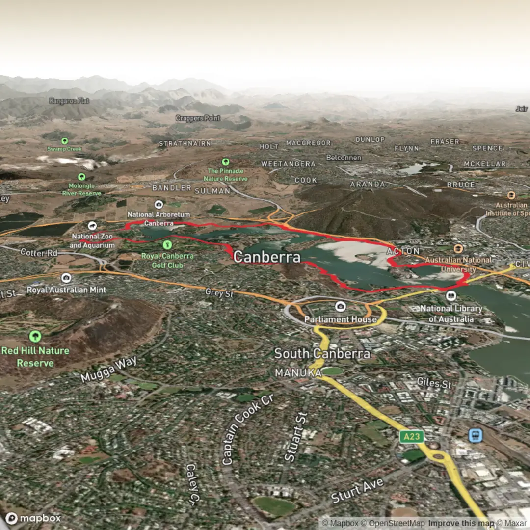 An image depicting the trail Lake Burley Griffin West Basin and its surrounding area.