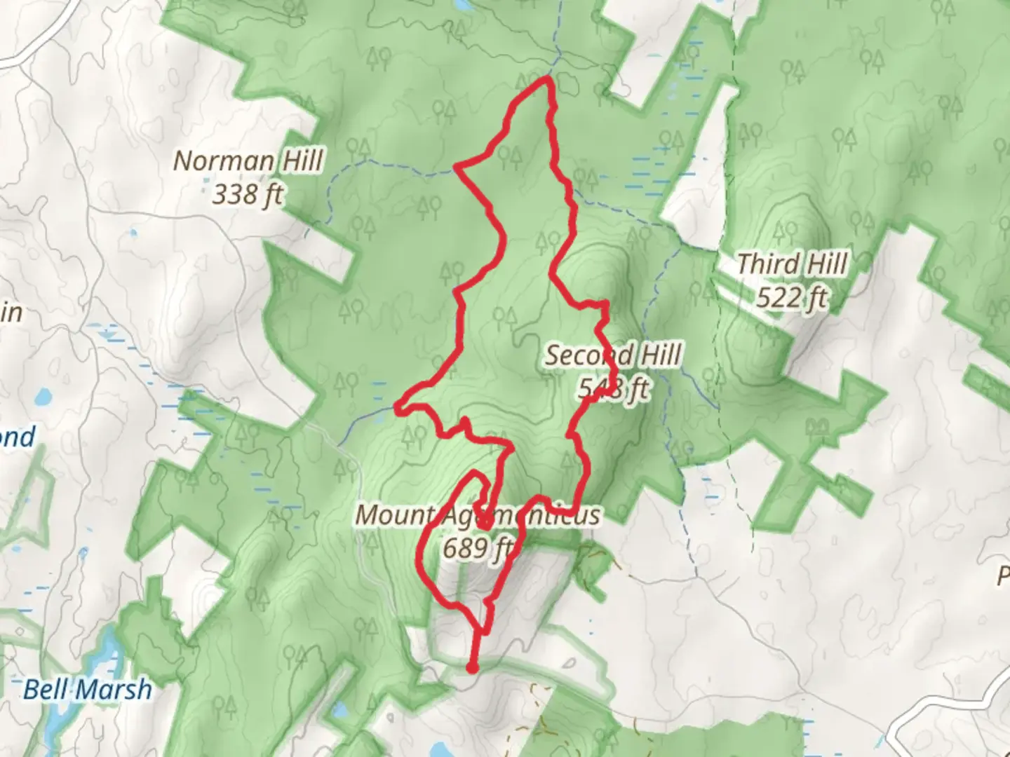 An image depicting the trail Mount Agamenticus - Second Hill Loop and its surrounding area.