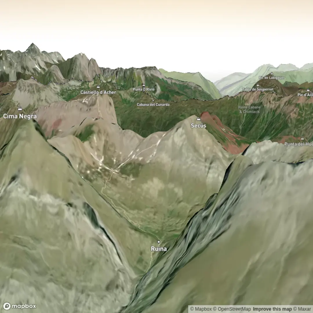 An image depicting the trail Pico de Secus and its surrounding area.
